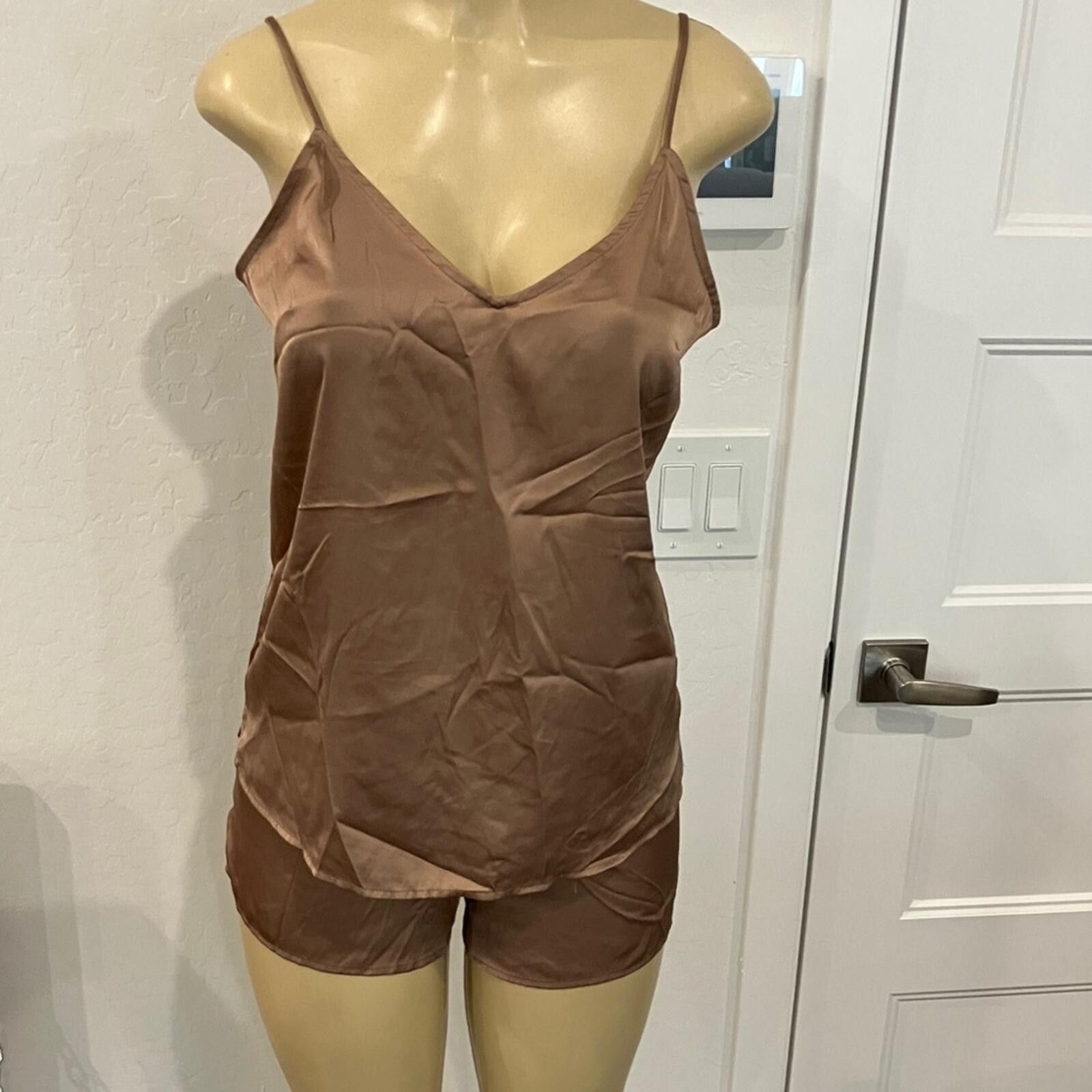Other Stars Above Satin Cami and Shorts Set in Tan Size ONE SIZE - 1 Thumbnail