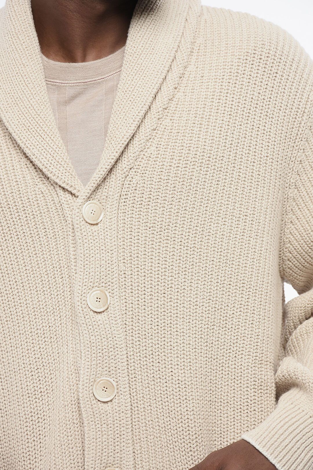 Brunello Cucinelli og1mm0725 Shawl Neck Pure Cotton Cardigan in Beige Size US XL / EU 56 / 4 - 4 Thumbnail