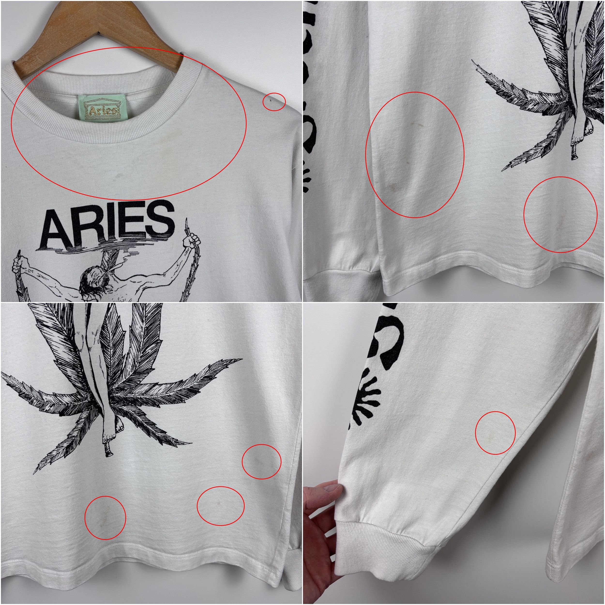 Aries Mens Aries Weed Jesus Long Sleeve T-Shirt White Size S Size US S / EU 44-46 / 1 - 2 Thumbnail