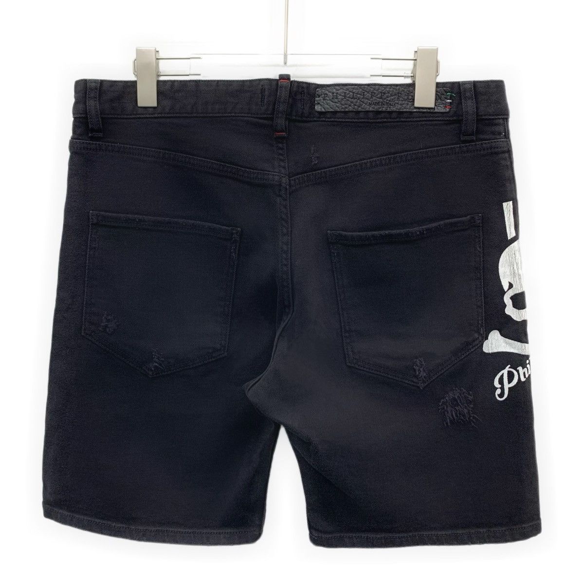 Philipp Plein Philipp Plein Black Skull Cotton Denim Shorts K26WX Size US 33 - 2 Thumbnail