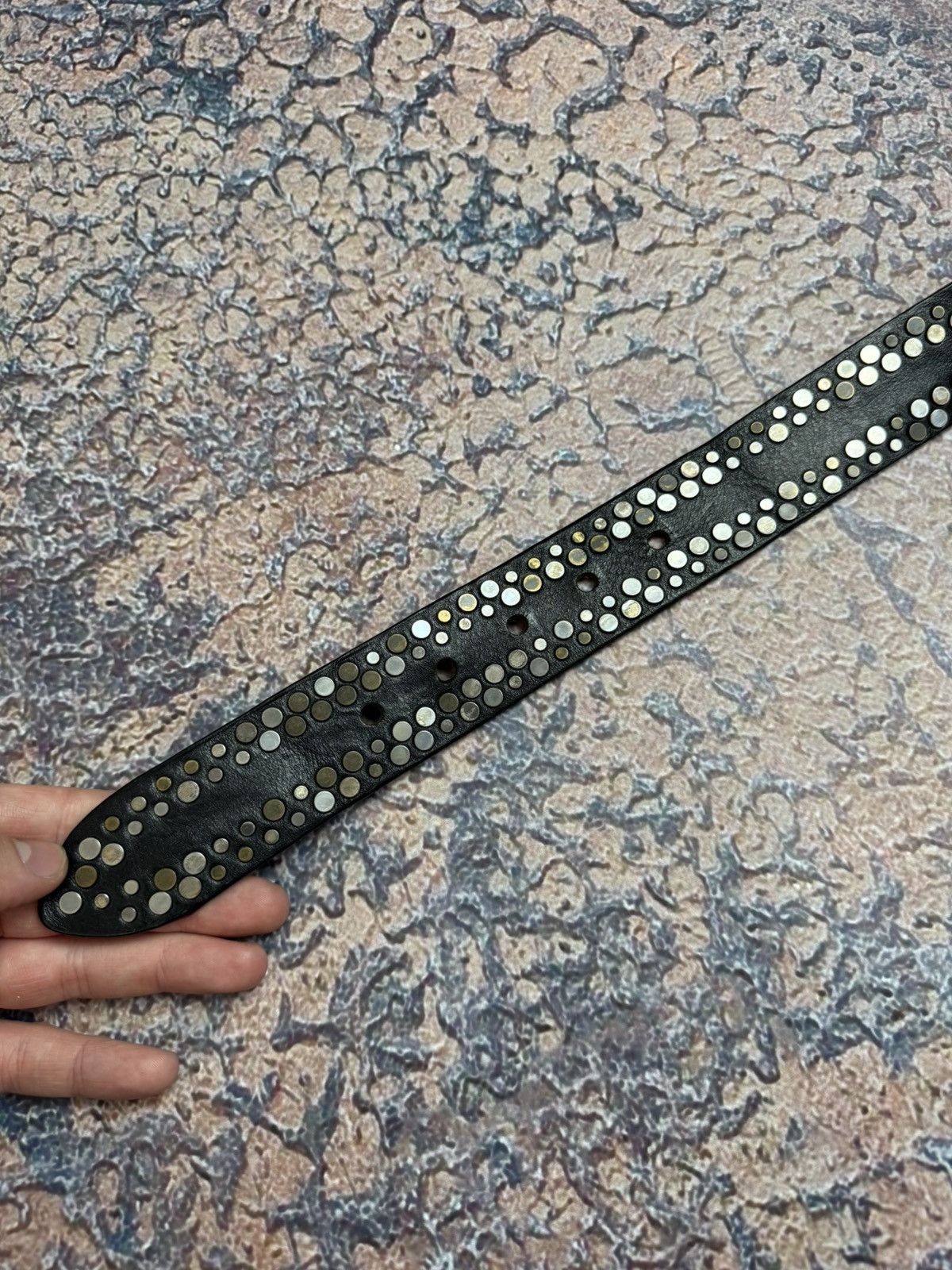 Japanese Brand Black Punk Metal Pin Heavy Leather Gothic Avantgarde Belt Size ONE SIZE - 2 Thumbnail