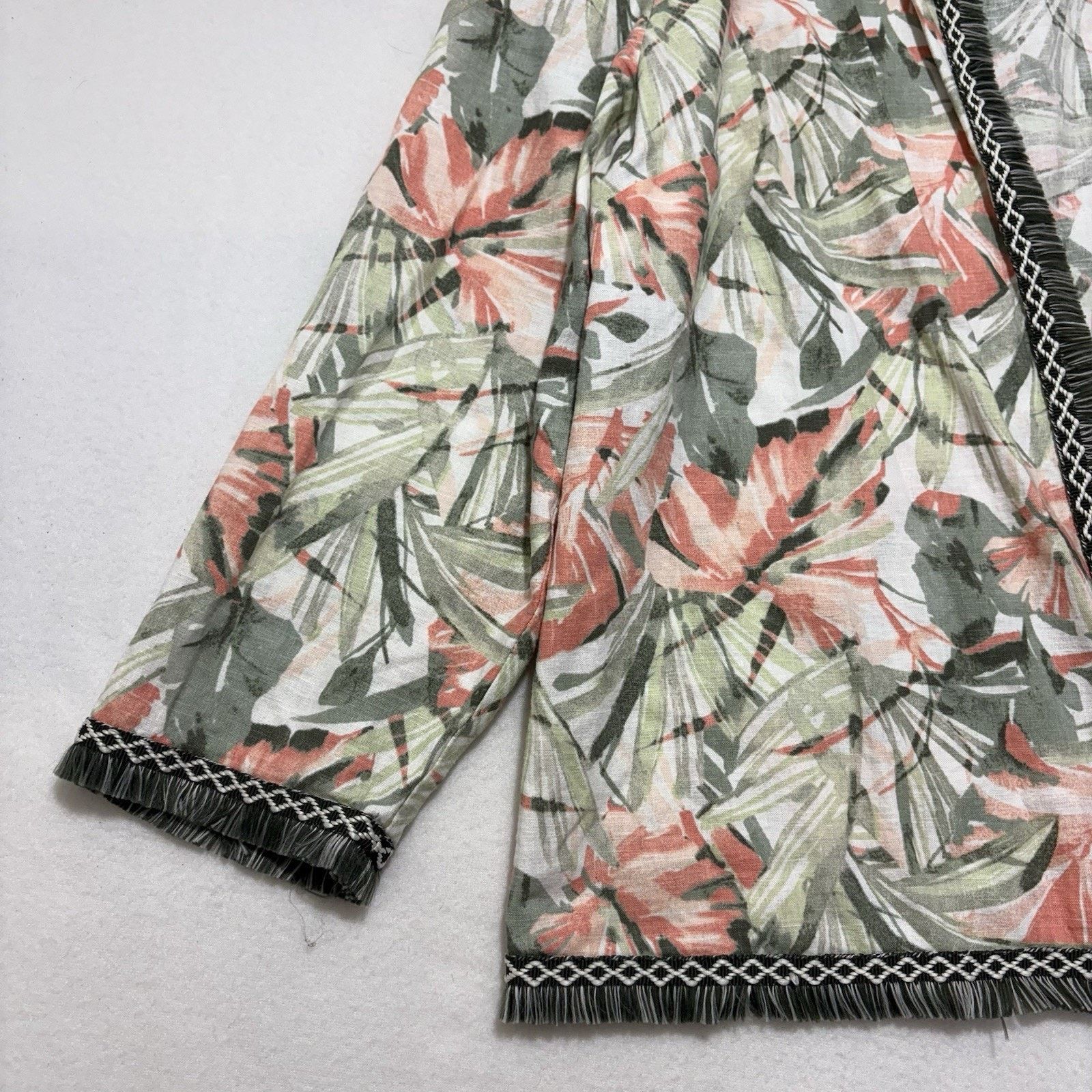 Chicos Chico's Large Open Front Fringe Cardigan Linen Blend Floral Size L / US 10 / IT 46 - 5 Thumbnail