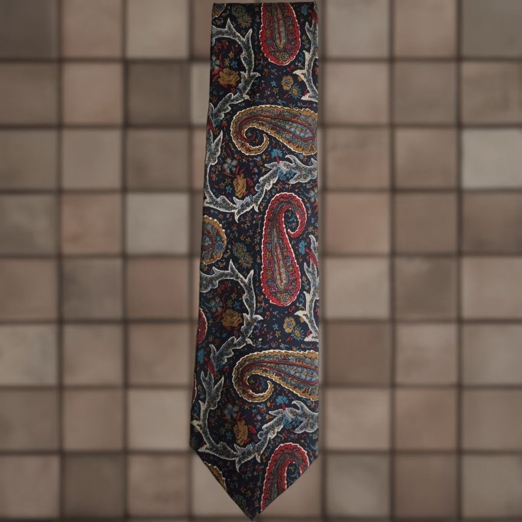 Geoffrey Beene Geoffrey Beene Navy Multicolor Paisley/Floral 100% Silk Tie Mens Tie Width 3 1/2" Length 57" Size ONE SIZE - 1 Thumbnail