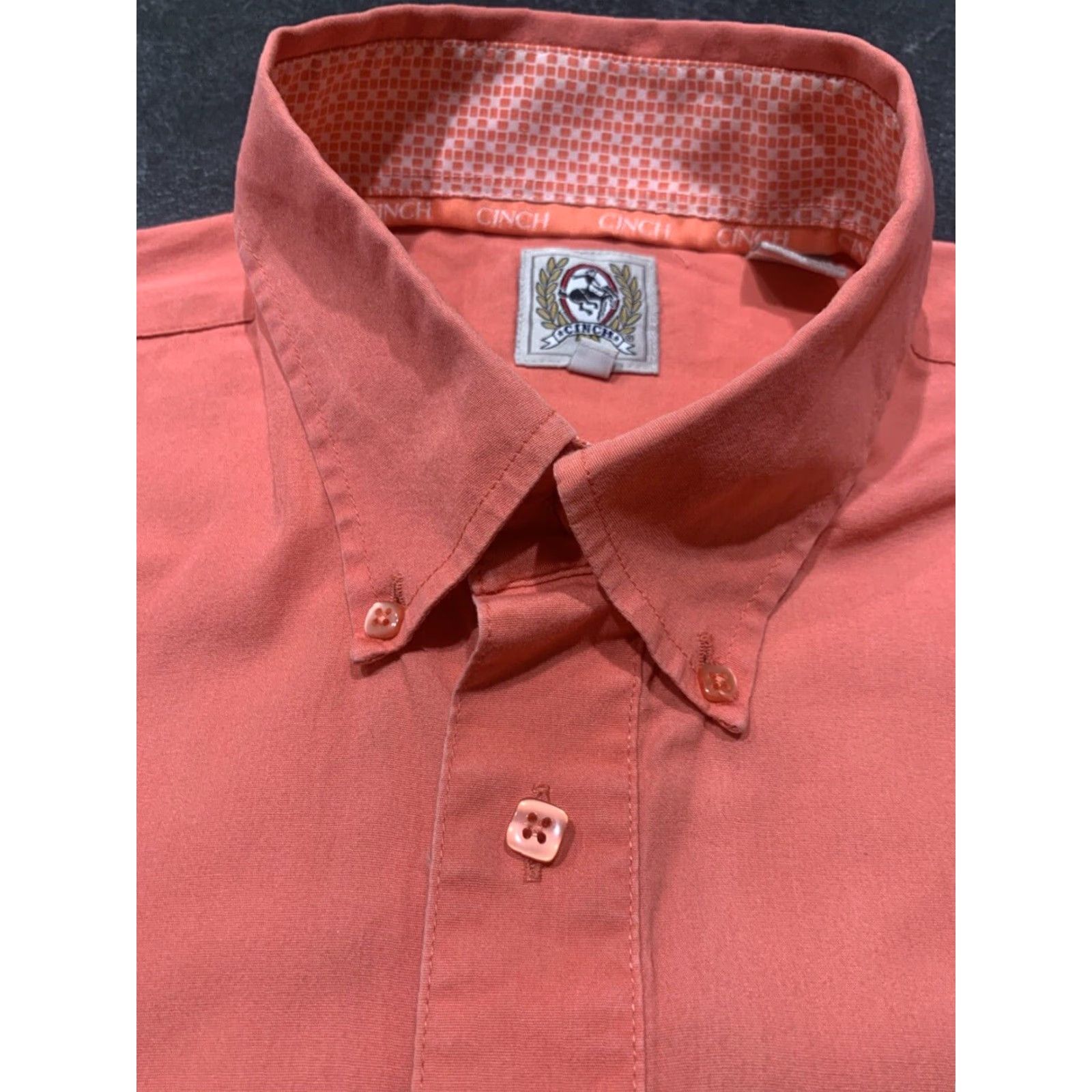 Vintage Cinch Mens Long Sleeve Button Up Shirt Salmon Coral Pink M Medium Size US M / EU 48-50 / 2 - 6 Thumbnail