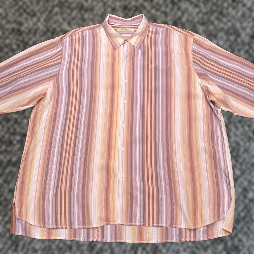 Tommy Bahama Tommy Bahama Shirt Mens 2XL XXL Tan Striped Tencel Button Up Size US XXL / EU 58 / 5 - 1 Thumbnail