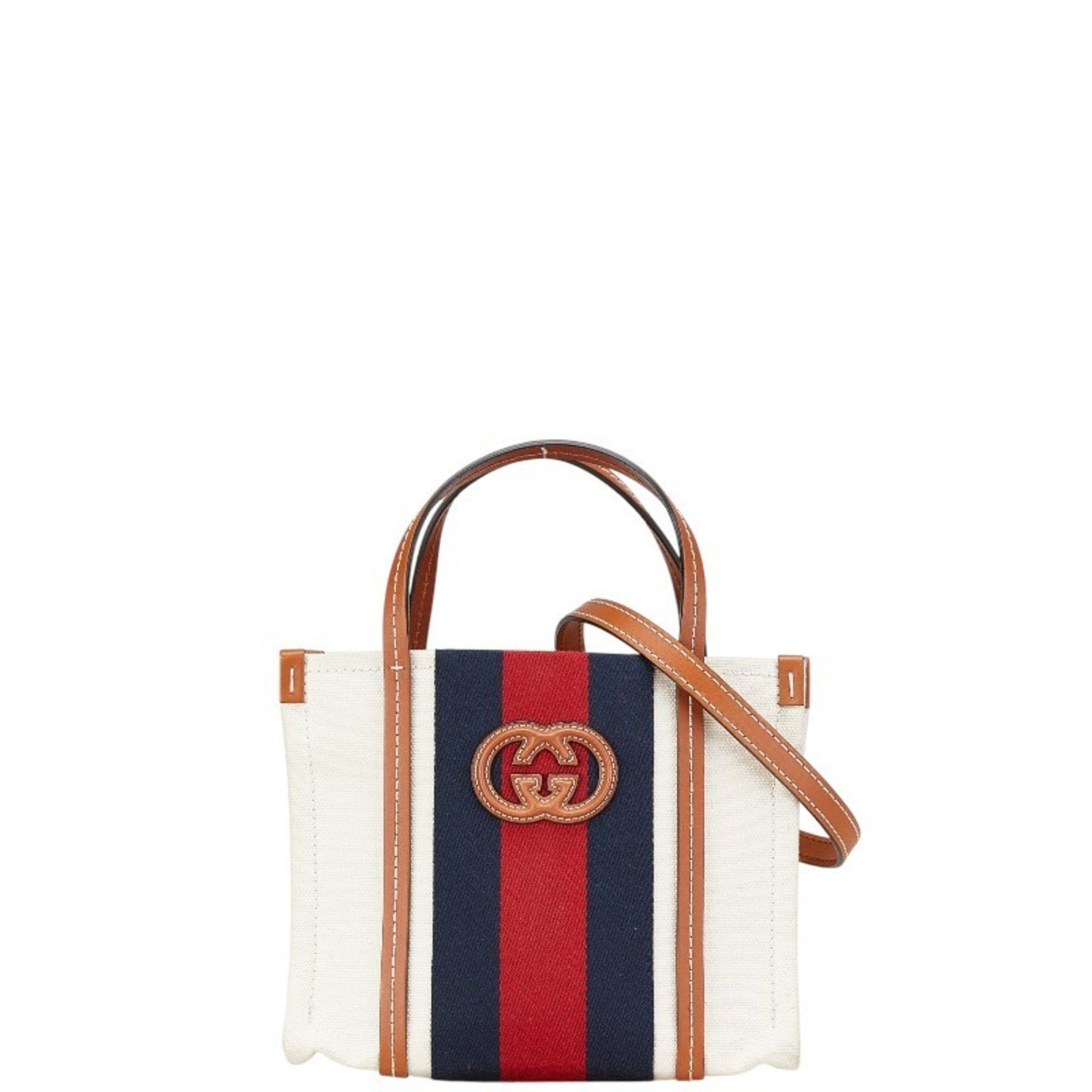 Gucci Interlocking G Mini Tote Bag Shoulder 727735 Beige Navy Red Canvas Leather Women's Gucci