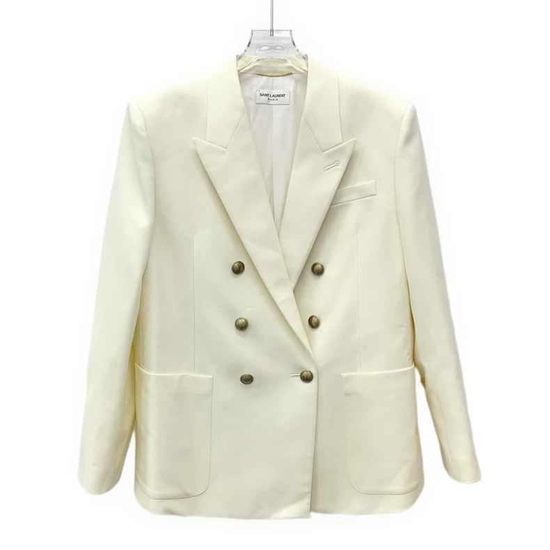 Saint Laurent Paris Saint Laurent Paris Beige wool lapel double-breasted long- Size US XXS / EU 40 - 1 Thumbnail