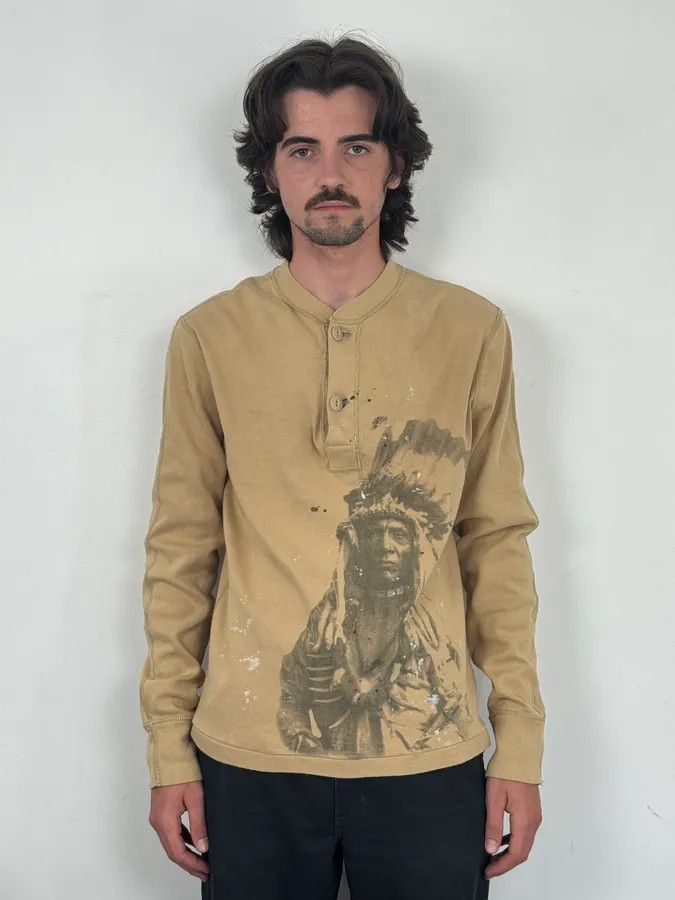 Polo Ralph Lauren 2010s Ralph Lauren Beige Native American Indian Henley Longsleeve Size US M / EU 48-50 / 2 - 2 Thumbnail