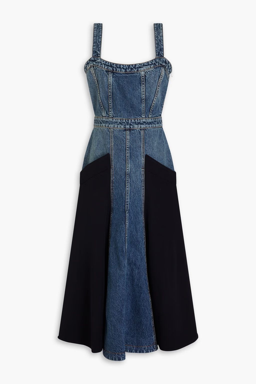 Chloe o1loc1c0625 Twill Paneled Denim Midi Dress in Ink Navy Size M / US 6-8 / IT 42-44 - 1 Thumbnail