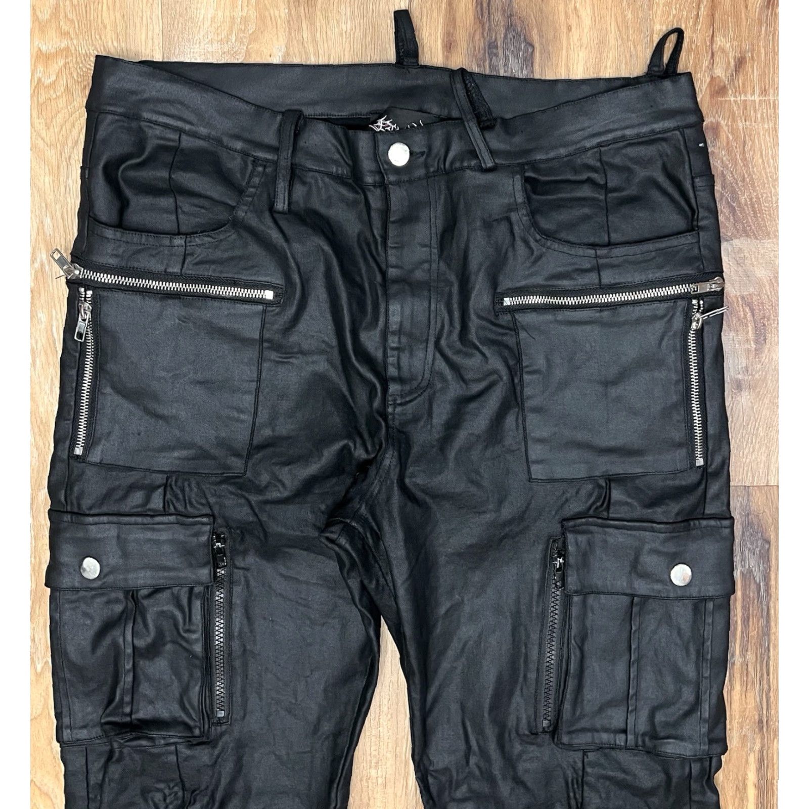 Vintage VINTAGE Eternal Men's Leather Black Cargo Pants M Goth Raver Skater 90s Biker Punk Rock City Horror Halloween Dress Pants Size US 31 - 3 Thumbnail