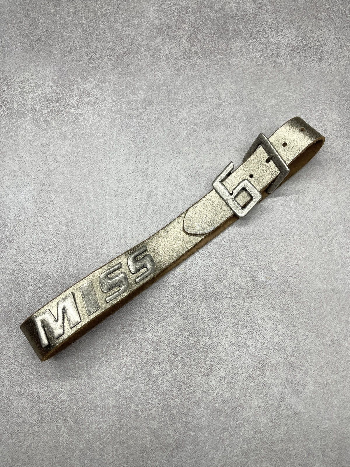 Vintage Miss Sixty Leather Belt Bronze Metal Big Logo Italy