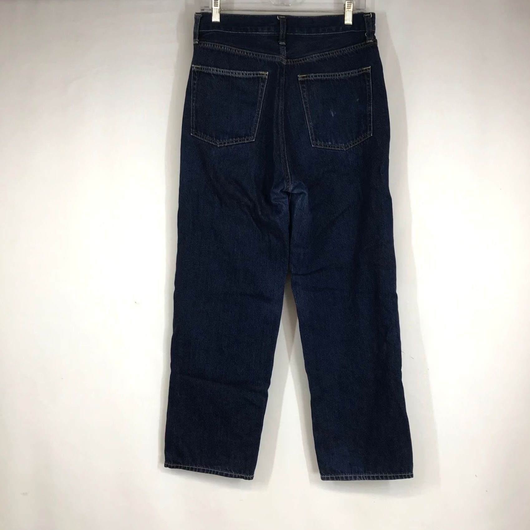 Muji MUJI Dark Indigo Blue Jeans 29 Waist 29 High Rise Wide Leg Straight Denim 100% Cotton Women's - 5-Pocket Zipper Button Casual Size 29" - 4 Thumbnail