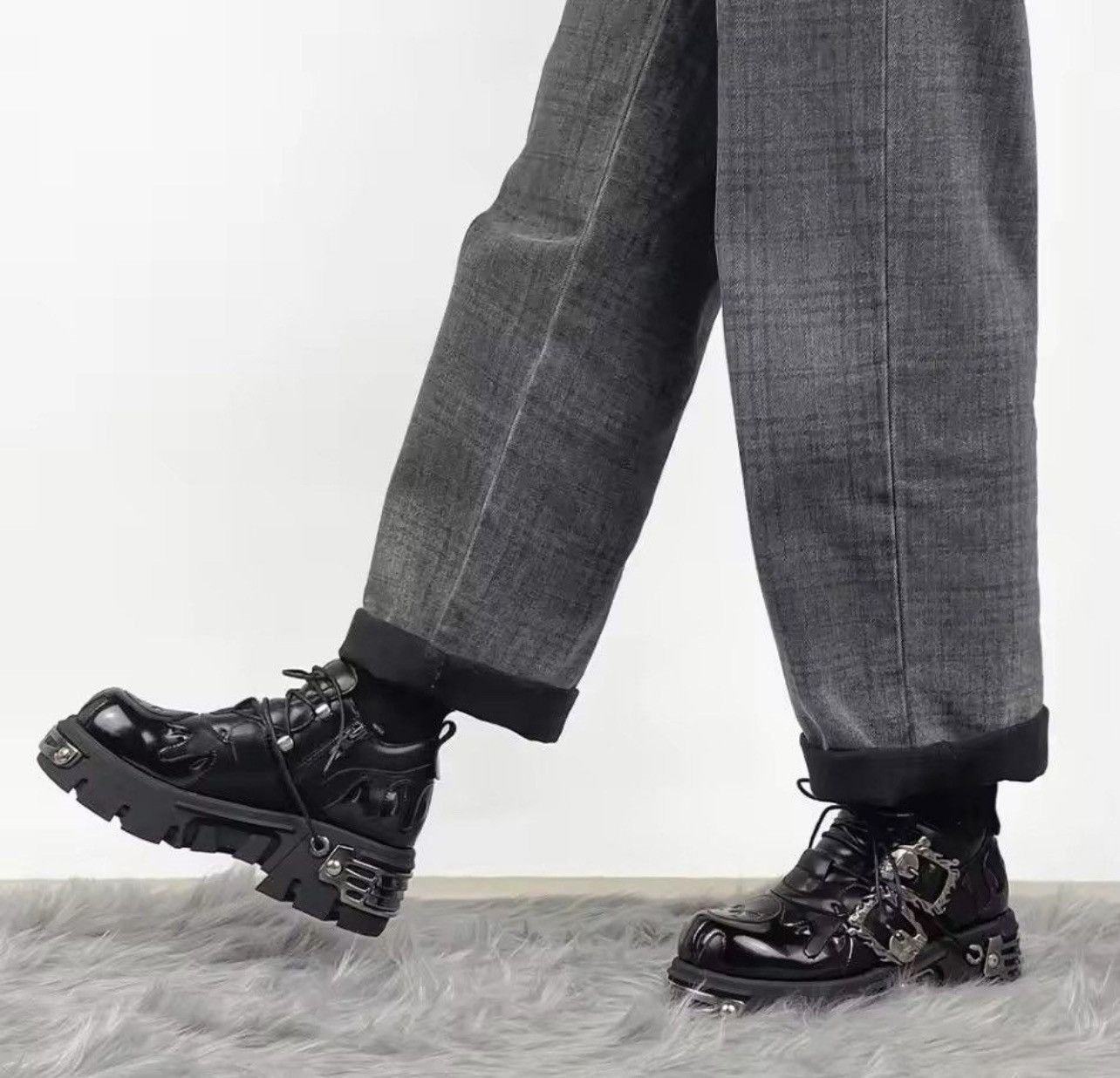 Other Gothic Punk Motorcycle Platform Metal Split Leather Boots Size US 9 / EU 42 - 2 Thumbnail