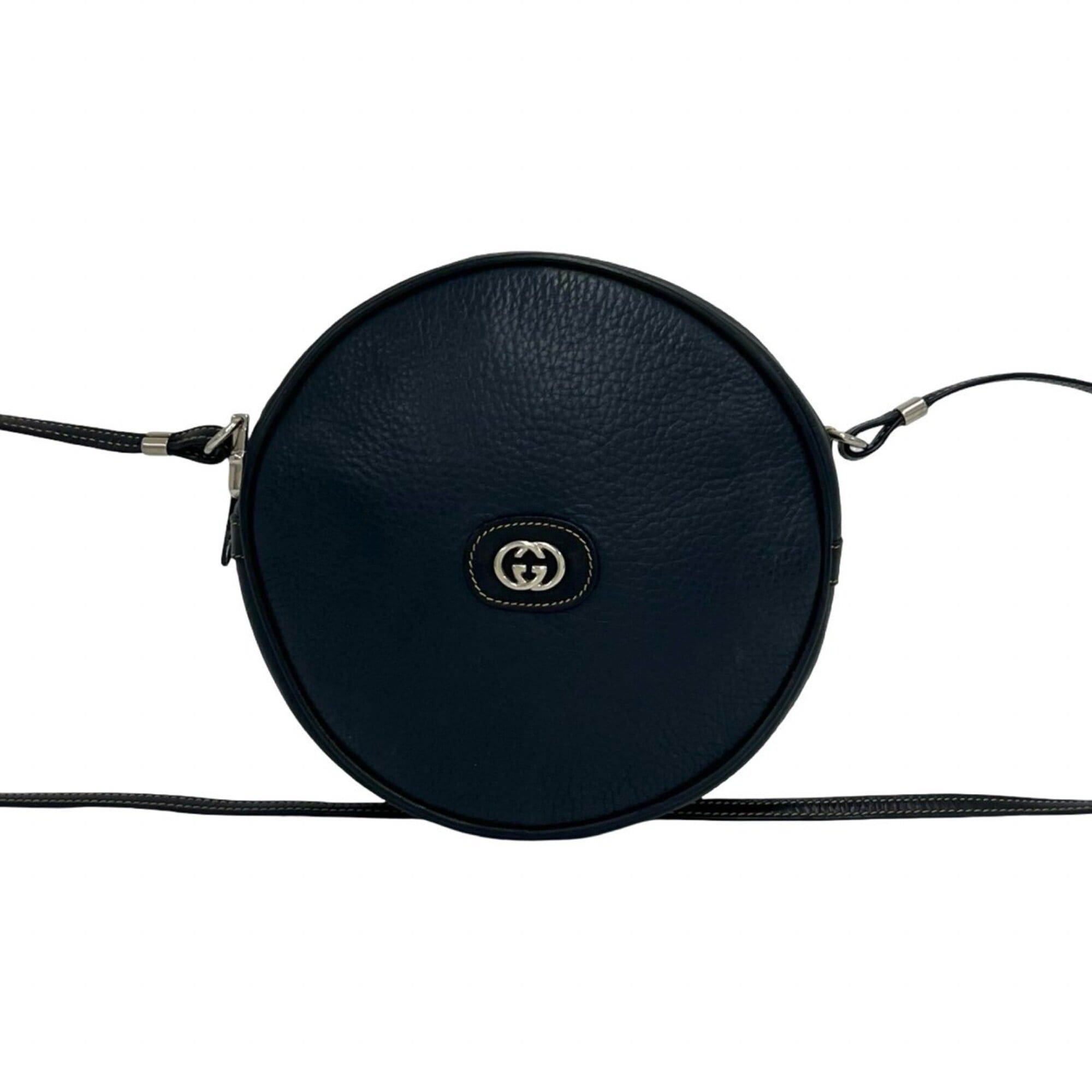 Gucci GUCCI Old Gucci GG Logo Hardware Leather Round Mini Shoulder Bag Pouch Navy Blue a83-2 Size ONE SIZE - 1 Thumbnail
