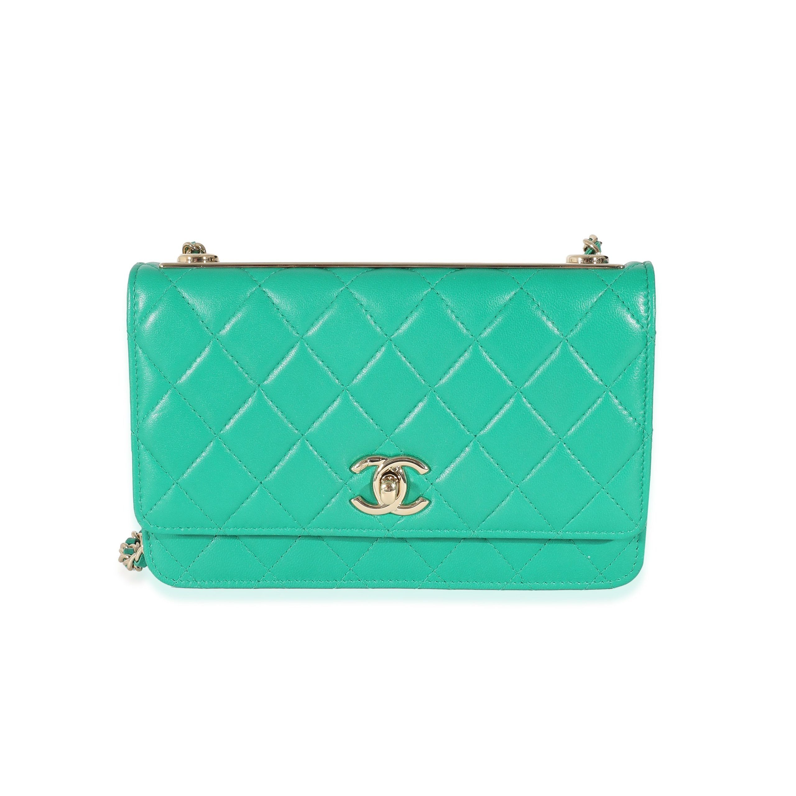 Chanel Green Quilted Lambskin Trendy Wallet On Chain