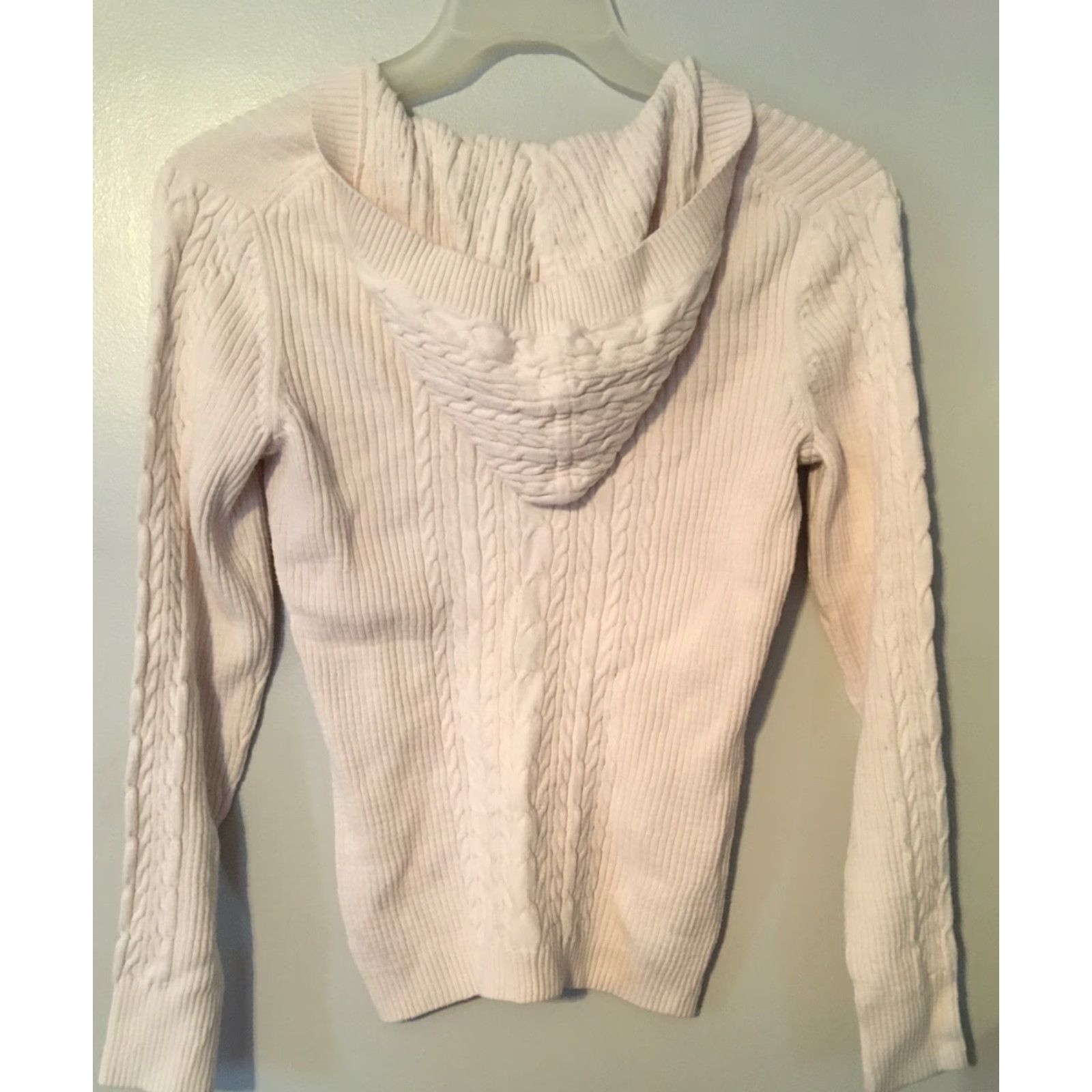 Tommy Hilfiger Tommy Hilfiger Women's Sweater L Ivory Hooded Cable Knit Pullover Long Sleeve V-Neck Size L / US 10 / IT 46 - 4 Thumbnail