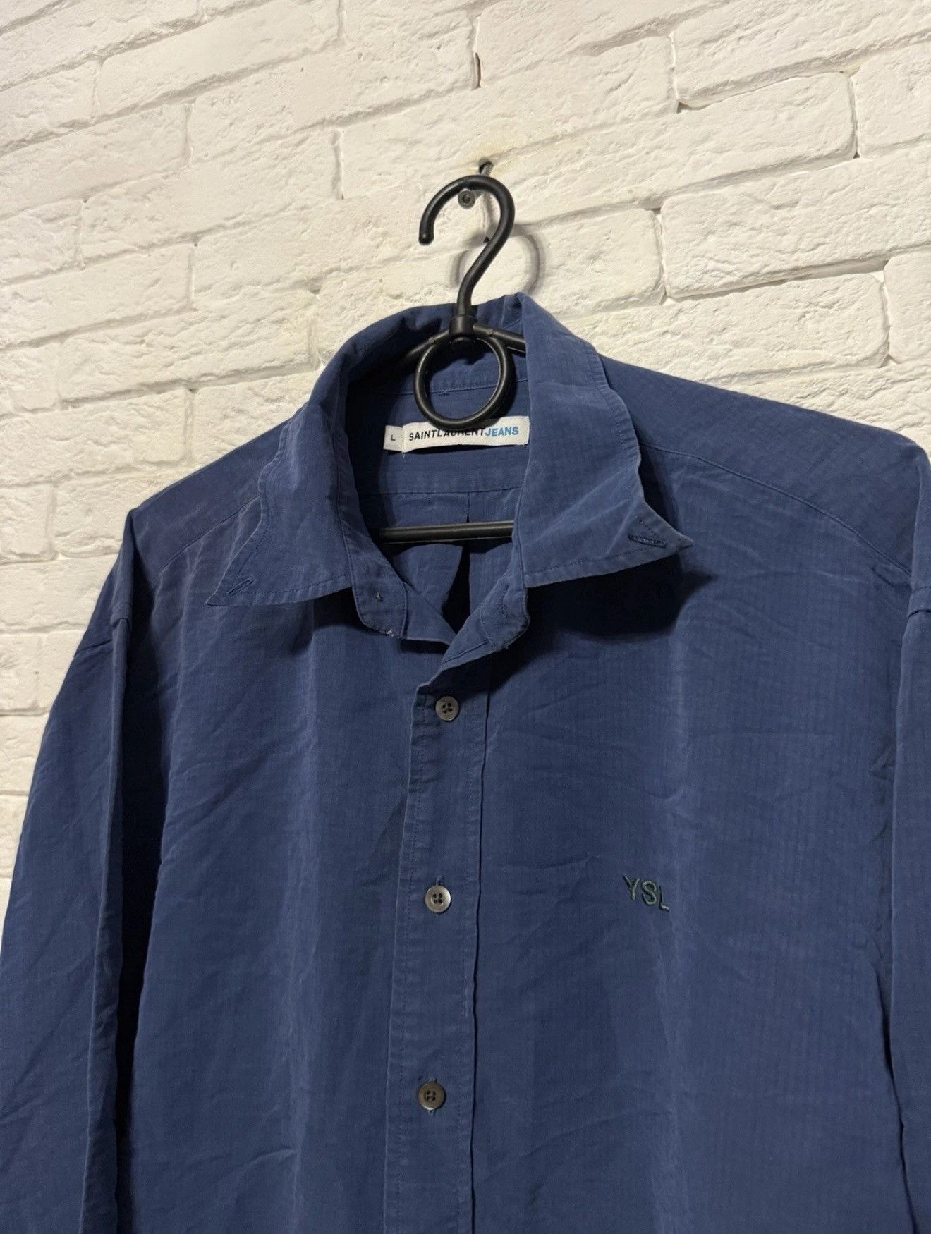 Saint Laurent Paris Saint Laurent Jeans Shirt Shiny Blue Overshirt Sz L Size US L / EU 52-54 / 3 - 2 Thumbnail