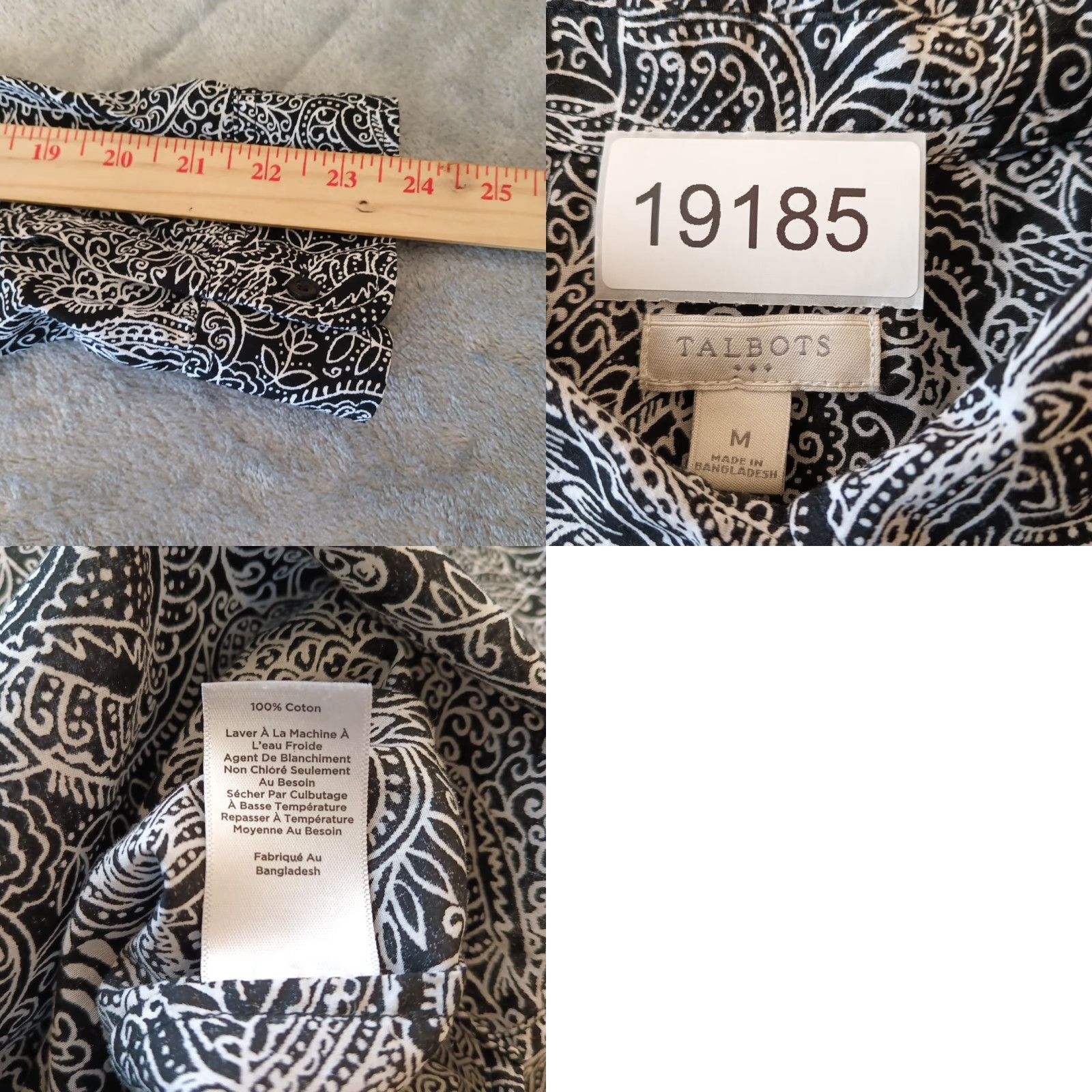 Talbots Talbots Shirt Womens Medium Black Paisley Long Sleeve Button Up Lightweight Regular Cotton Size M / US 6-8 / IT 42-44 - 8 Thumbnail