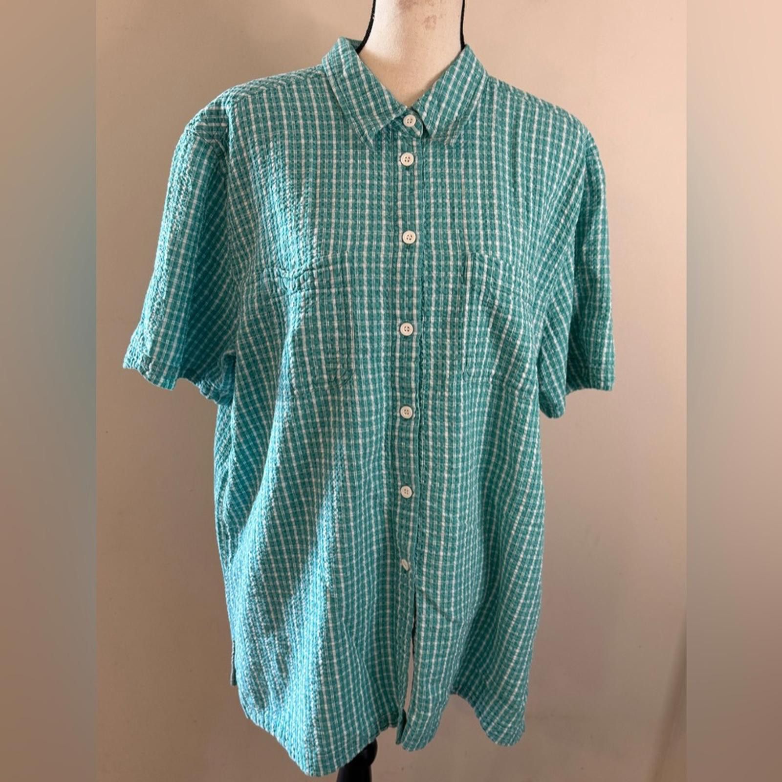 Other Elisabeth plaid button up teal white short sleeve cotton 20 Size 3XL / US 20-22 - 1 Thumbnail