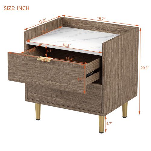 Designer × Homemade Wooden Nightstand with 2 Drawers and Marbling Worktop, Morde Size US L / EU 52-54 / 3 - 7 Thumbnail