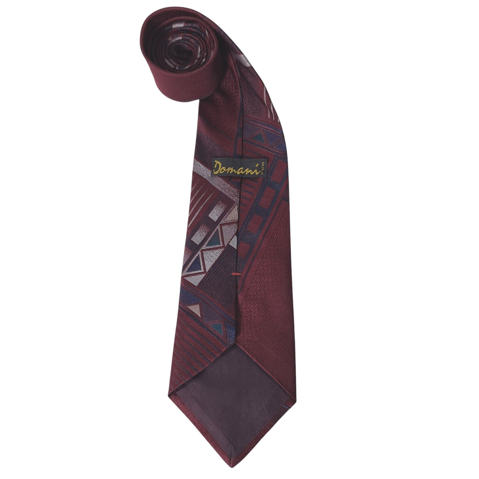 Other Vtg Domani Tie Maroon Geometric Abstract Art Deco Swan Logo Size ONE SIZE - 5 Thumbnail