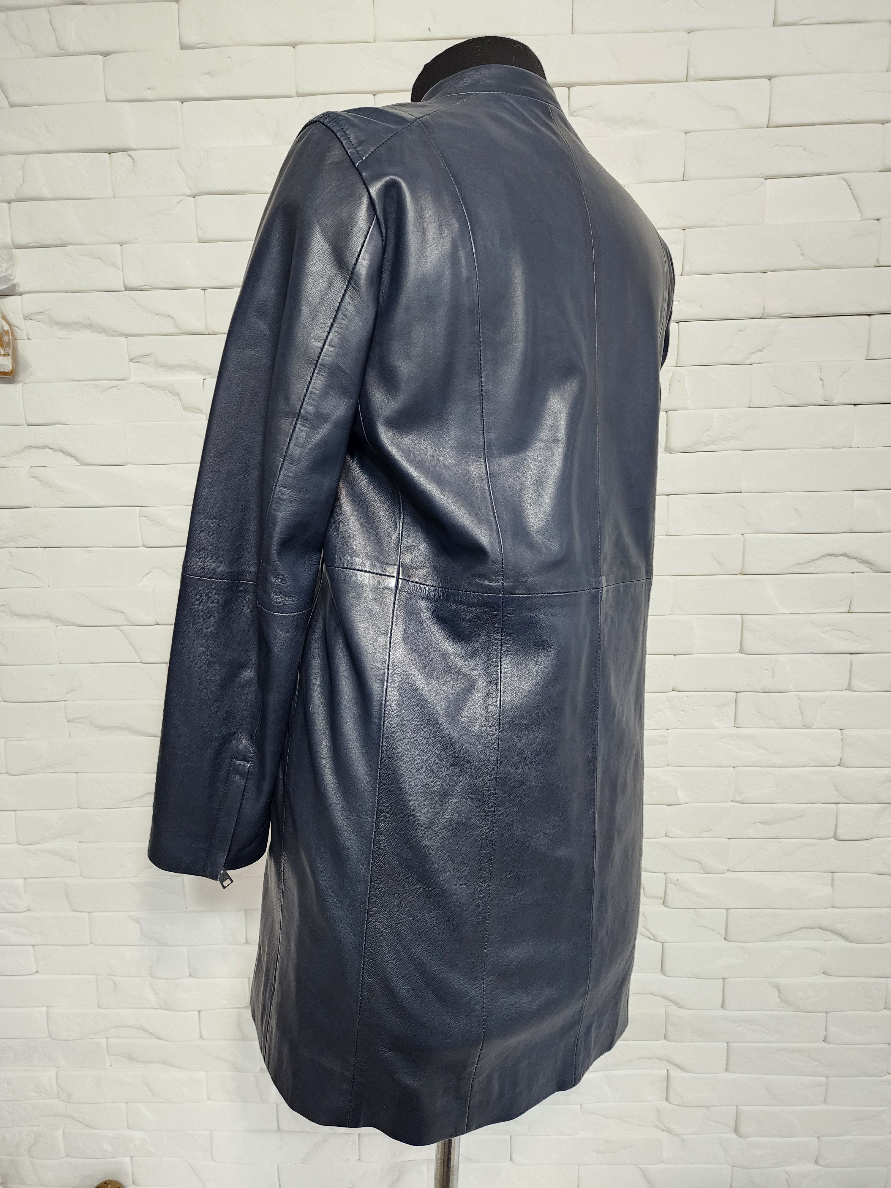 Other Blue Leather Jacket, Metal Zipper, Women's Size Size M / US 6-8 / IT 42-44 - 6 Thumbnail