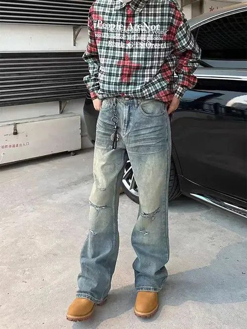 VIBE Dirty Dye Washed Ripped Straight Leg Jeans Size US 32 / EU 48 - 3 Thumbnail