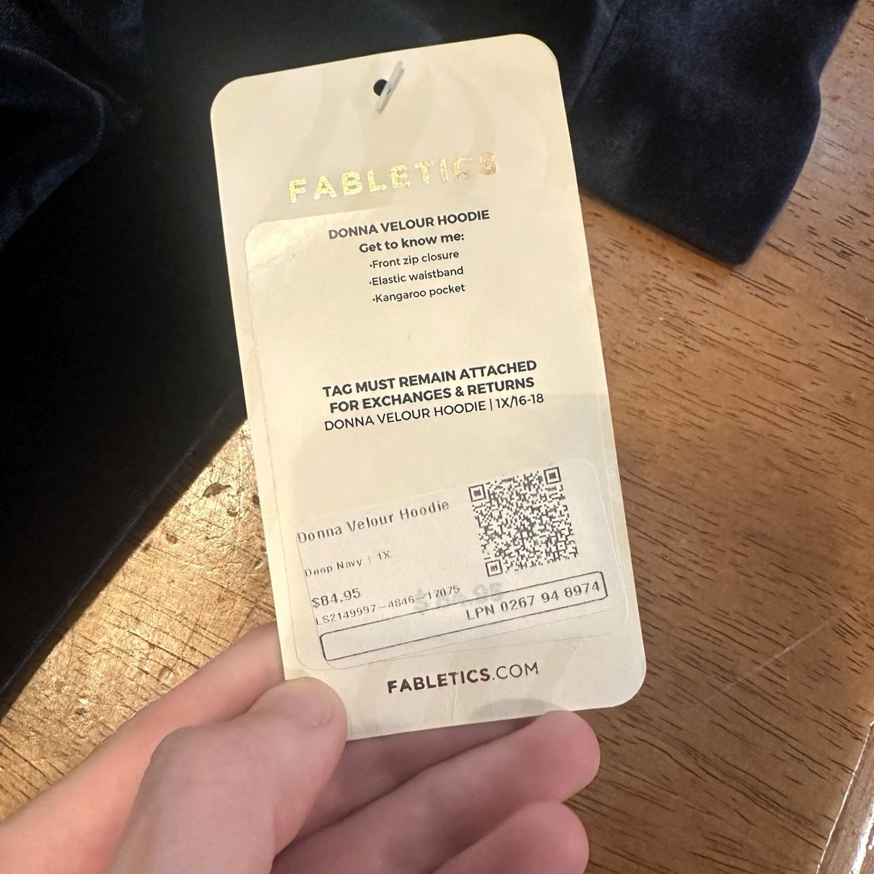Fabletics Fabletics Hoodie Velour Women’s 1X Deep Navy Blue NWT Full Zip Leaf 92% Polyester/8% Elastane Hand Wash Only Womens Size XL / US 12-14 / IT 48-50 - 4 Thumbnail