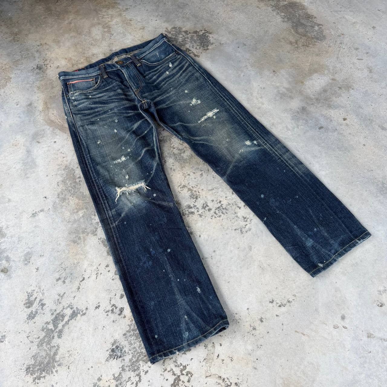 Edwin VINTAGE EDWIN 505ZX BUCKLE BACK REDLINE DISTRESSED HONEYCOMB Size US 30 / EU 46 - 2 Thumbnail