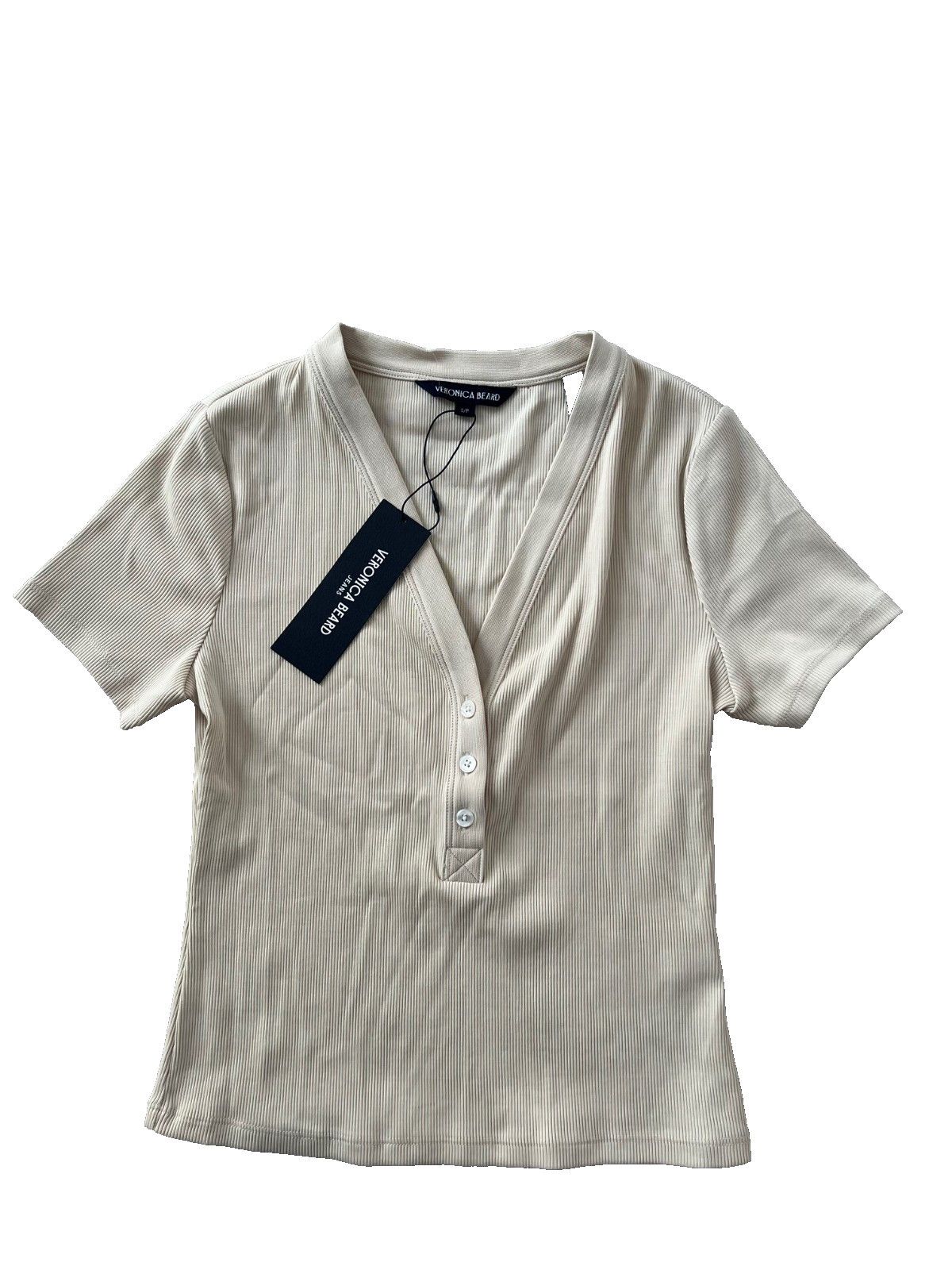 Veronica Beard Veronica Beard Dekalb Ribbed Henley Top Limestone ( S ) Size S / US 4 / IT 40 - 1 Thumbnail