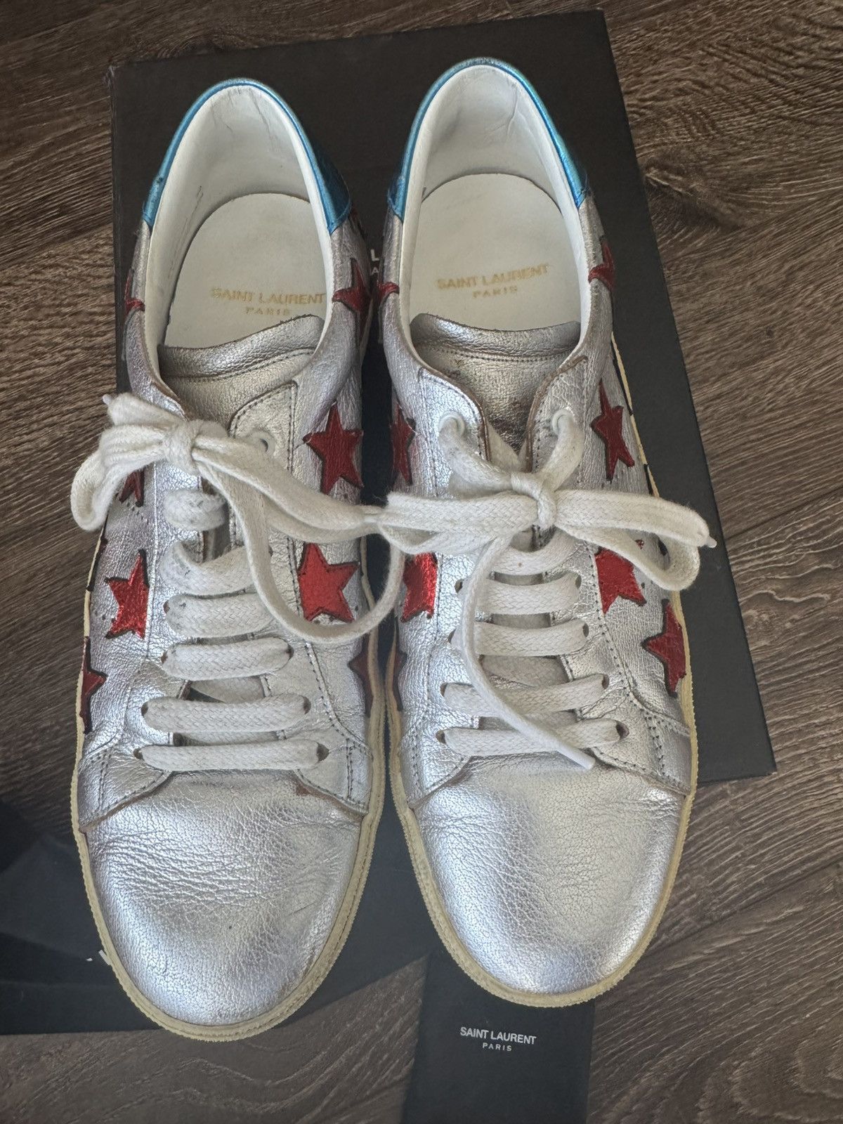 Saint Laurent Paris SLP Silver Leather SL/06 Low Size US 6 / EU 39 - 3 Thumbnail
