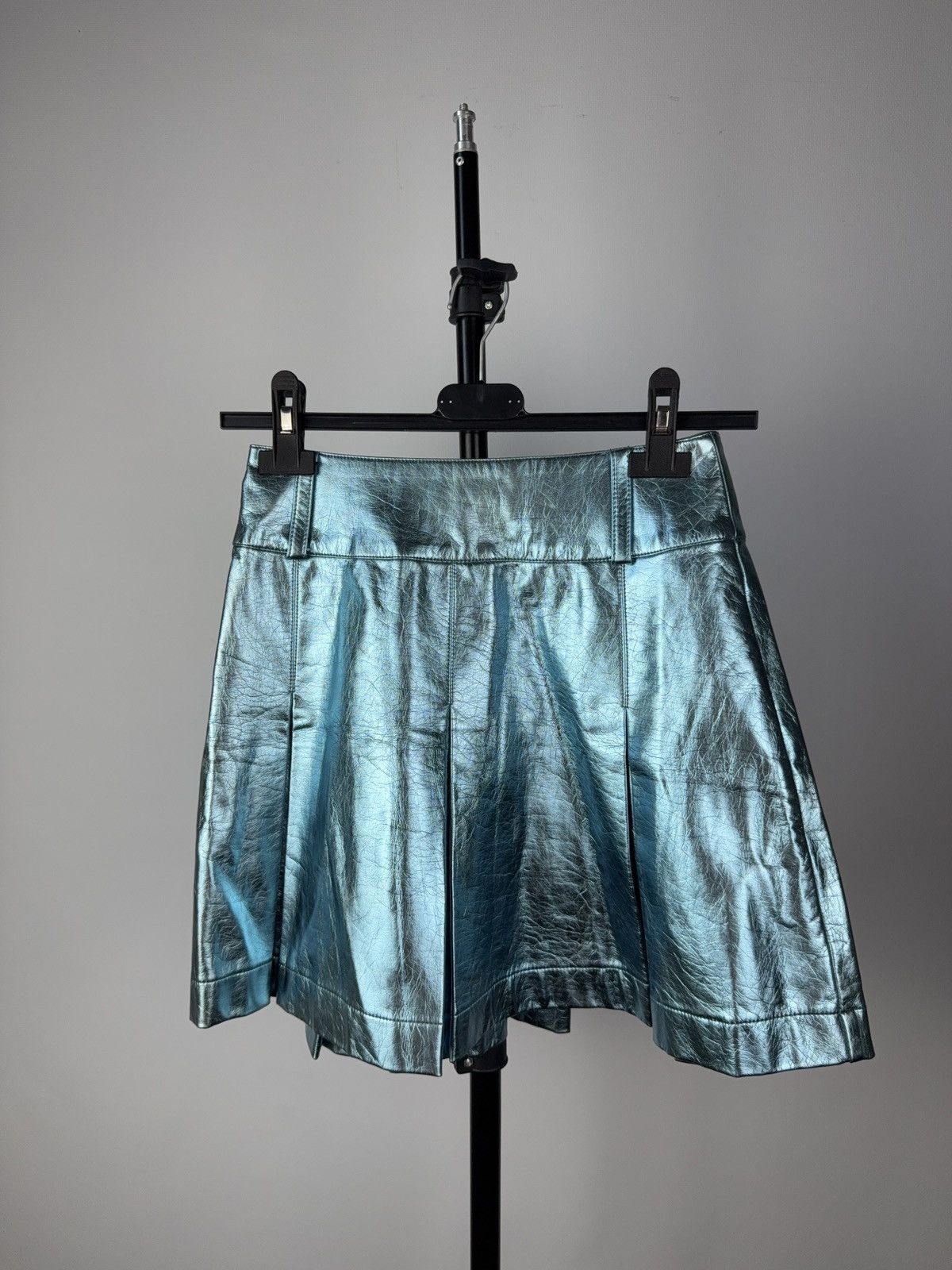 Other 00s Opium Blue Metallic Faux Leather Mini Skirt Y2K Style Size 24" / US 00 / IT 34 - 1 Thumbnail