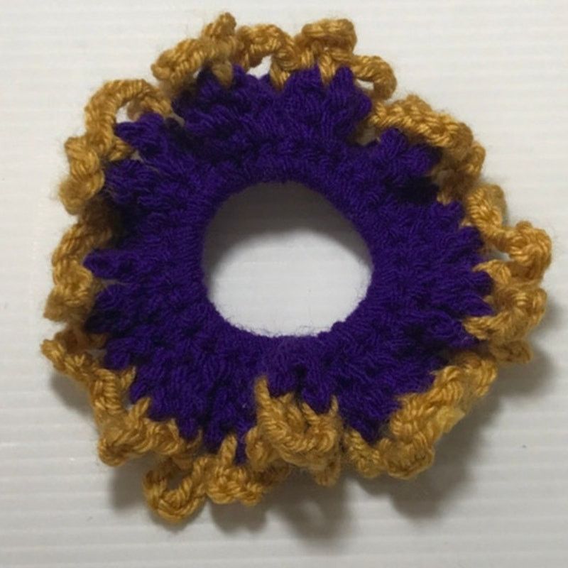 Handmade NWT Purple Gold Handmade Crocheted Hair Scrunchie by Dawny Size ONE SIZE - 1 Thumbnail