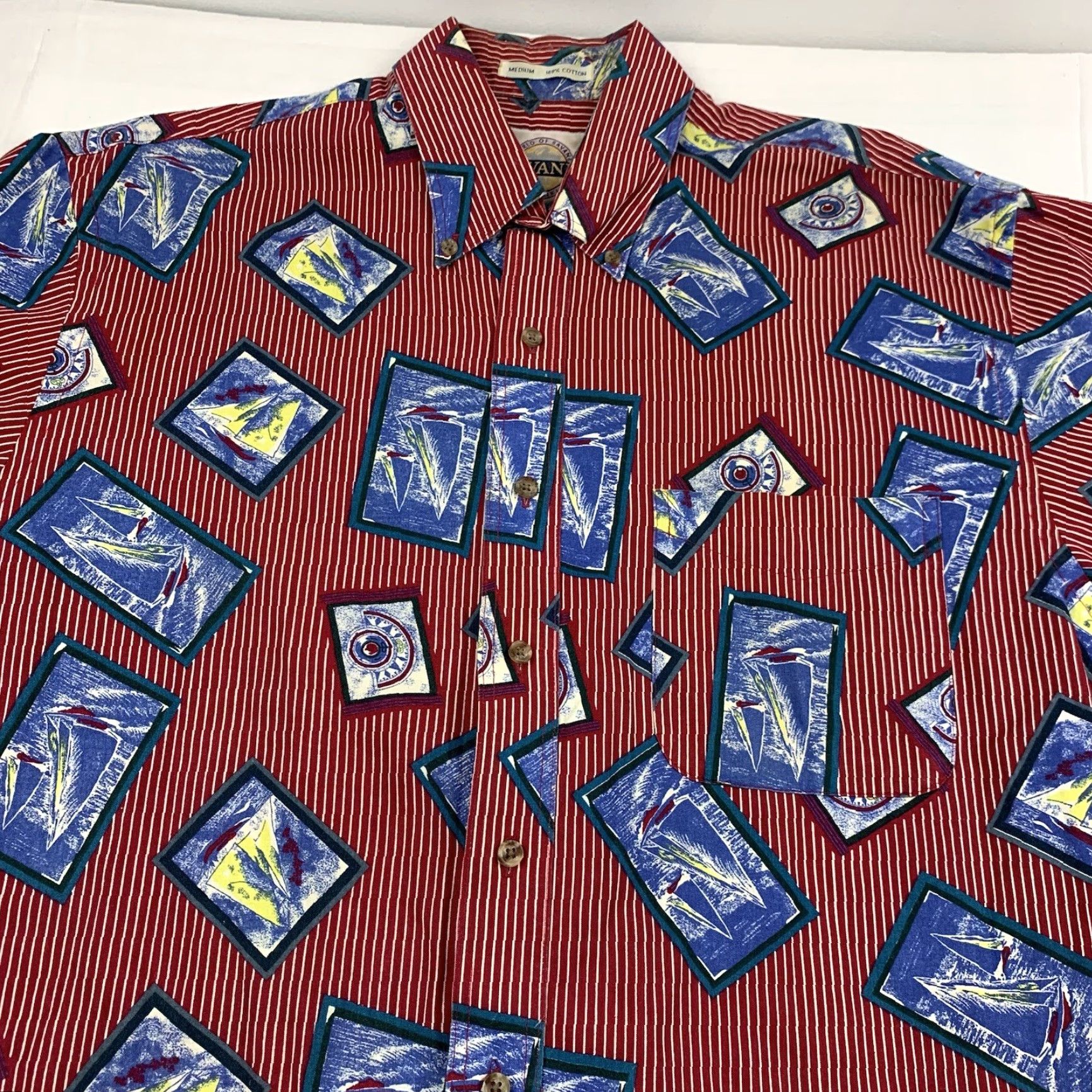 Savane VINTAGE Savane Button-Up Shirt Men Adult Medium Red Sail Boat Print Nautical 90s USA Navy? Size US M / EU 48-50 / 2 - 2 Thumbnail