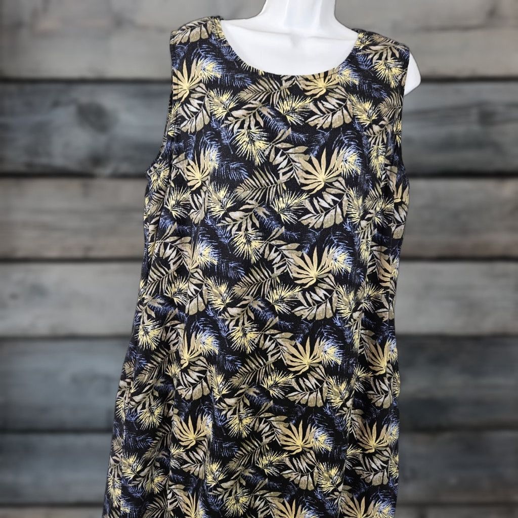 Vintage Briggs Womens Dress XL Black Blue Palm Leaf Print Sleeveless Linen Blend Dress Long Casual Shift Womens XL Black Palm Leaf Print Linen Blend Size XL / US 12-14 / IT 48-50 - 1 Thumbnail