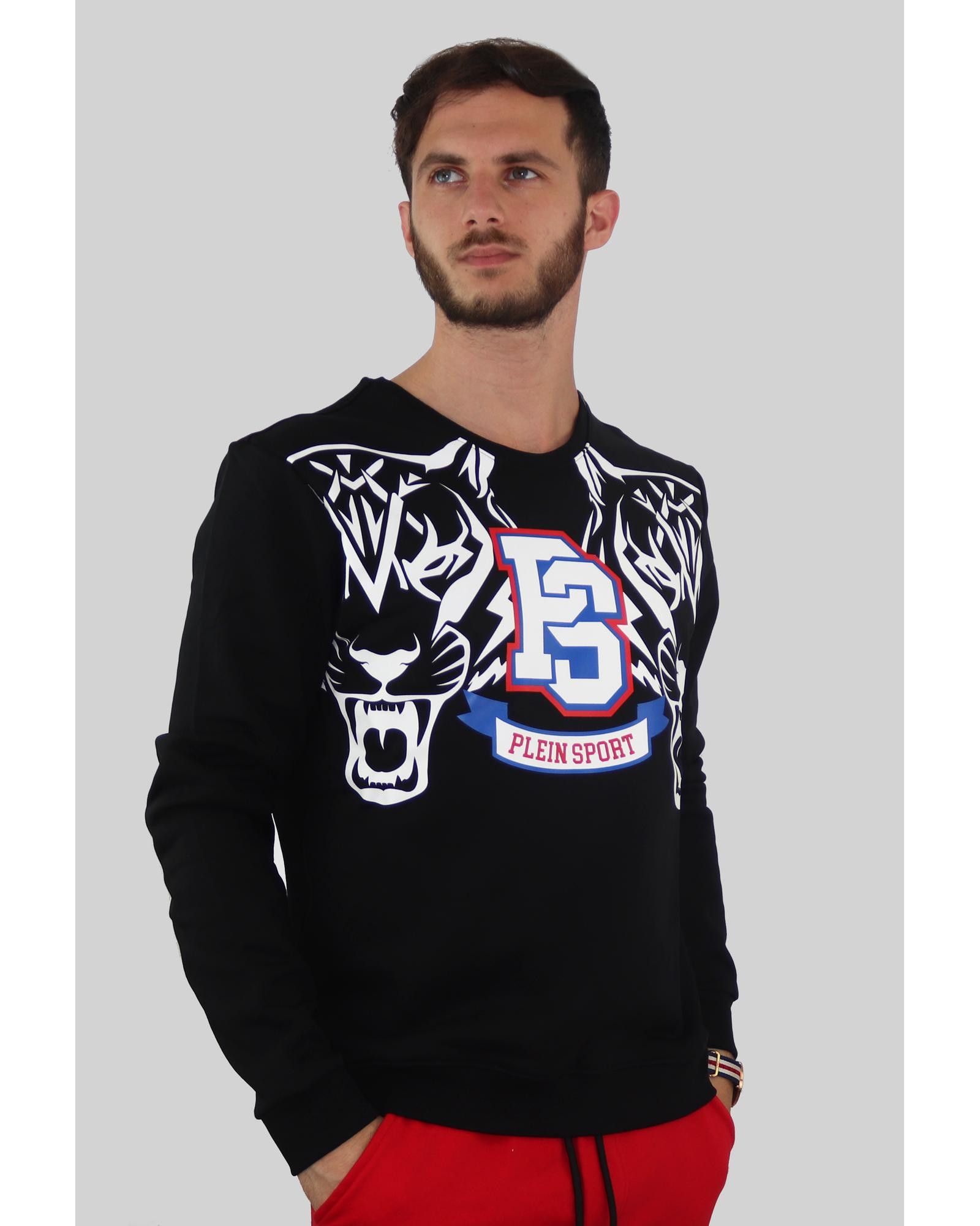 image of Philipp Plein Long Sleeve Cotton-Polyester Sweatshirt With Logo Detail in Black, Men's (Size 2XL)