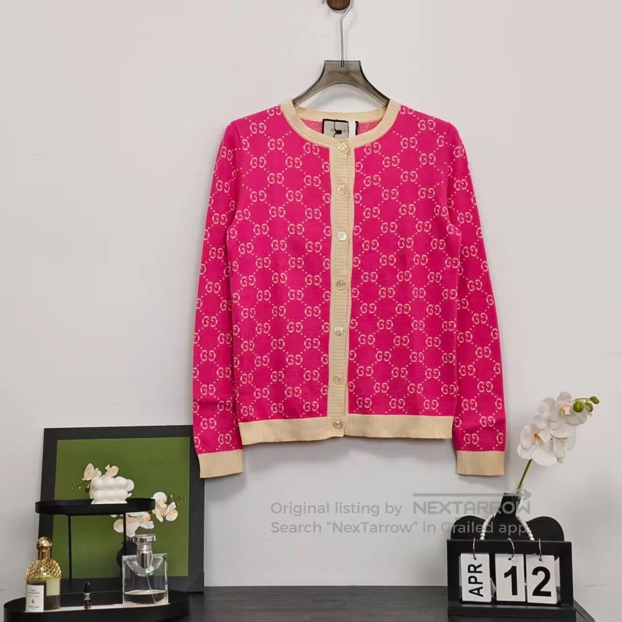Gucci Guicci Pink Vintage Full Print Knit Cardigan| Size S / US 4 / IT 40 - 1 Thumbnail