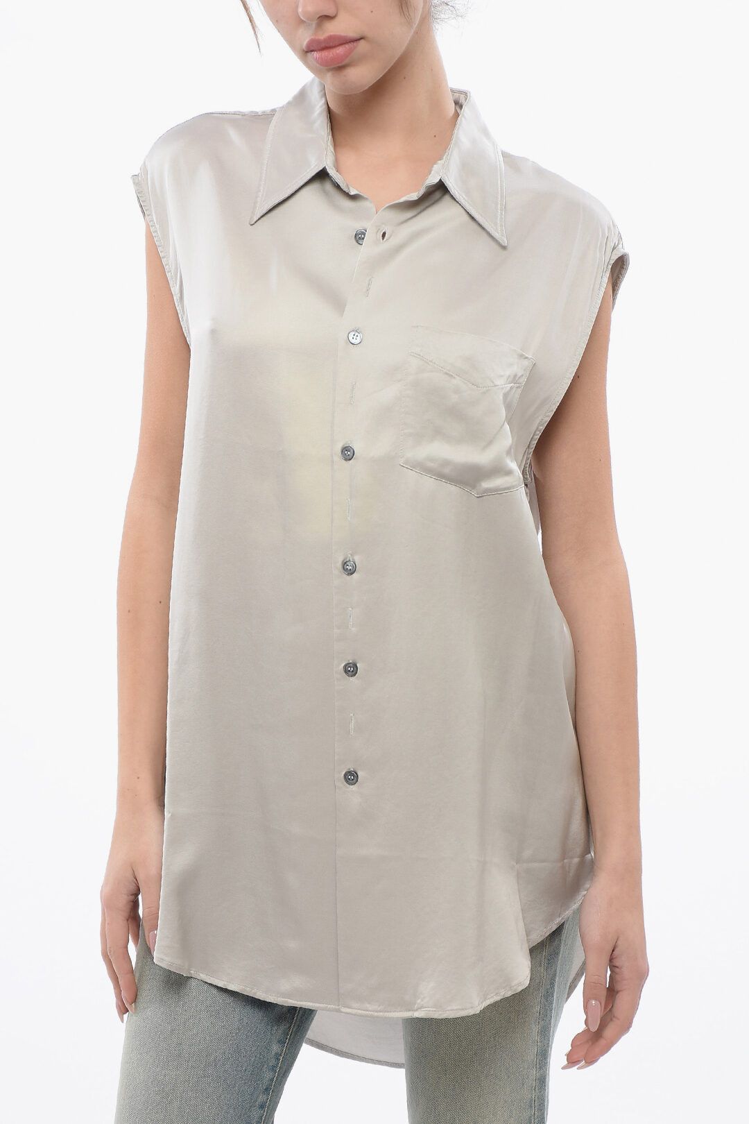og1mm0825 Asymmetric Sleeveless Shirt in Grey