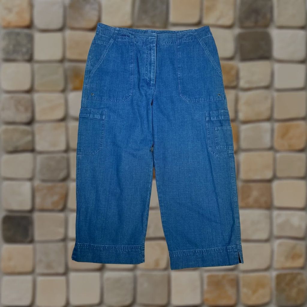 Ralph Lauren Lauren Ralph Lauren Womens Blue Cotton Denim Cropped Pants Wide Leg Size 12 Y2k Size 34" / US 12 / IT 48 - 1 Thumbnail