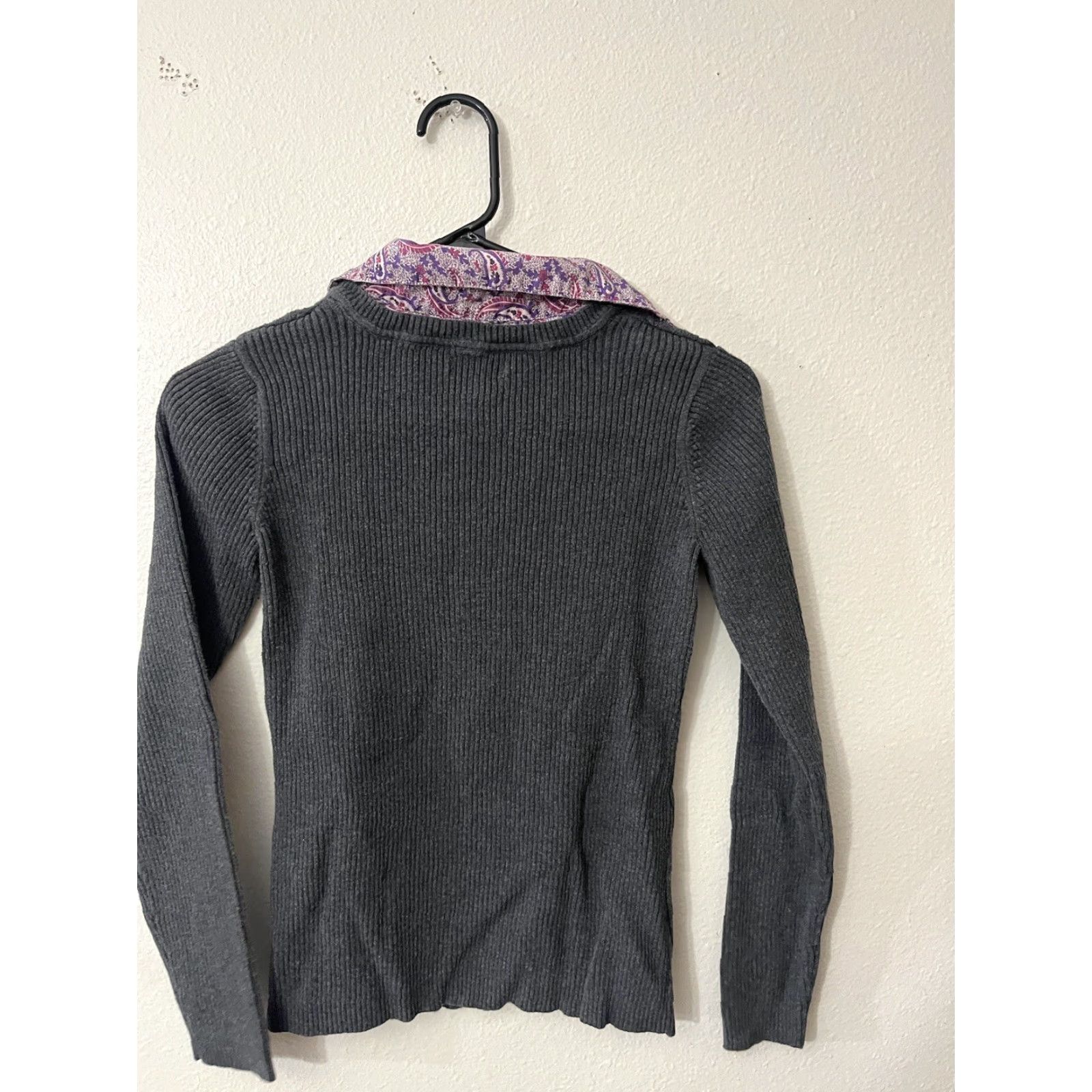 Izod IZOD VINTAGE Women's Sweater Gray Long Sleeve V-Neck Pullover 100% Cotton Size Small Size S / US 4 / IT 40 - 3 Thumbnail