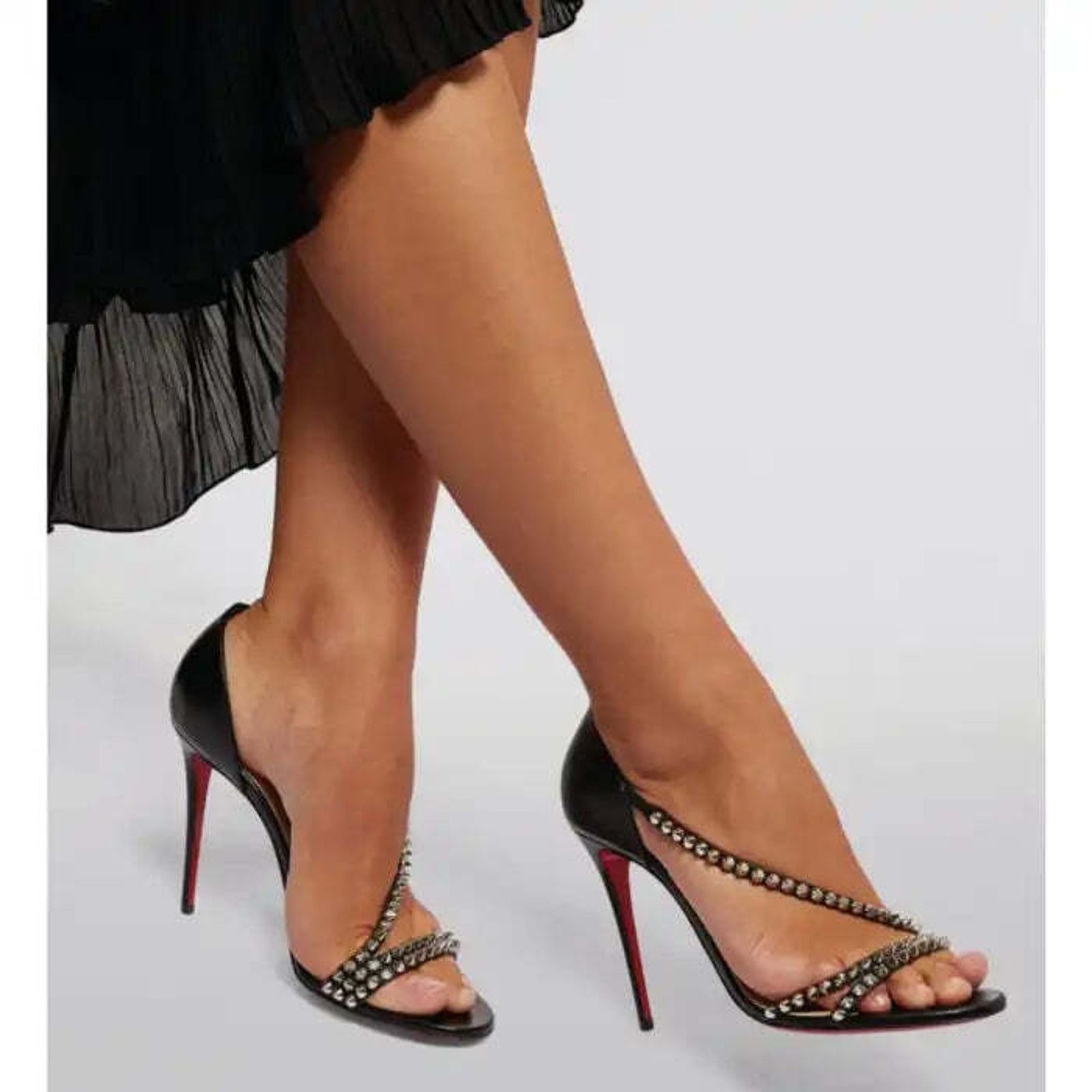 Christian Louboutin So Spike 100 Black Silver Ankle Strap Sandal Heel Pump 41 Size US 11 / IT 41 - 3 Thumbnail