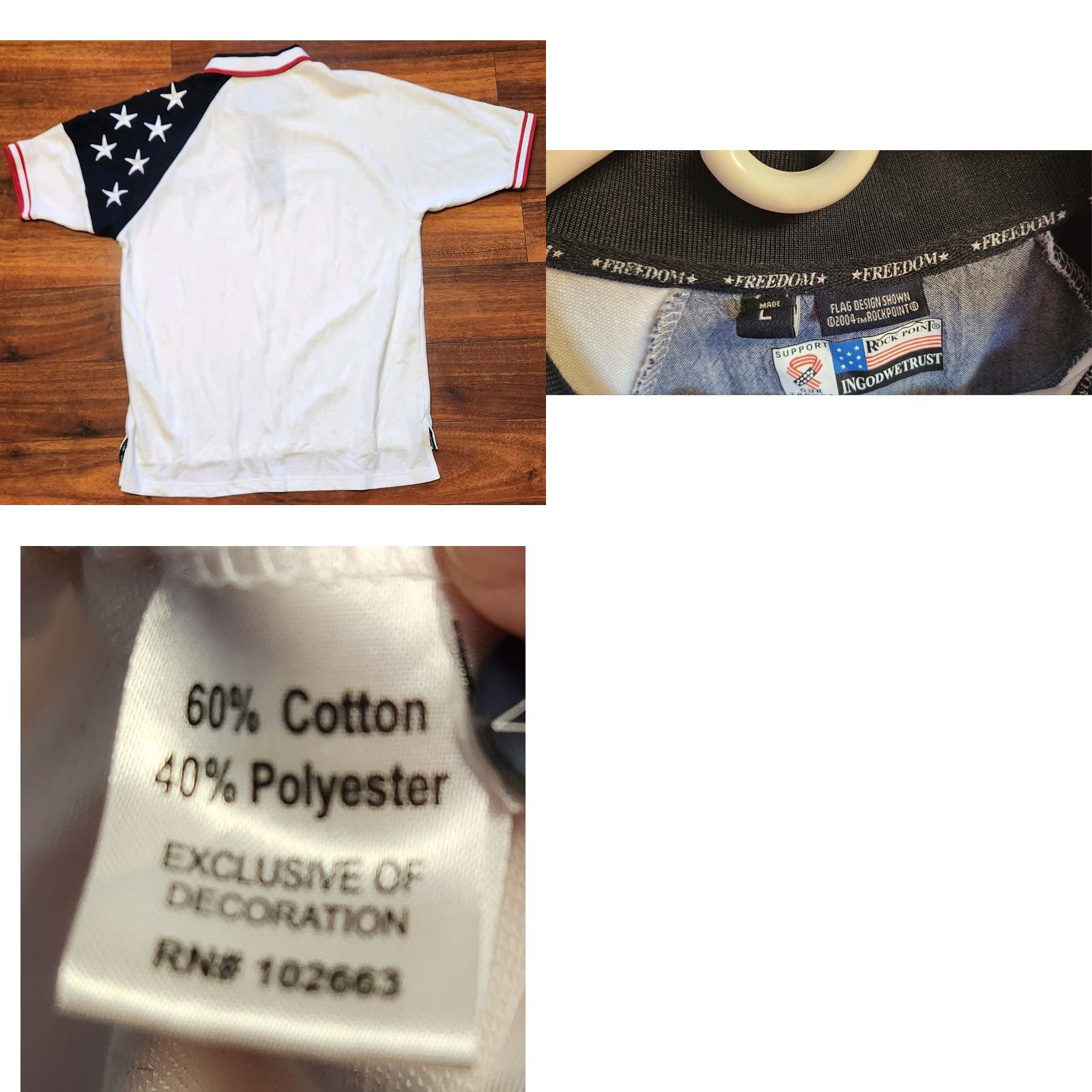 Vintage Rock Point Freedom Polo Shirt Men's L Solid with Stars Red White Blue Patriotic Retro Shirt Polo Mens L Rock Point Size US L / EU 52-54 / 3 - 8 Thumbnail