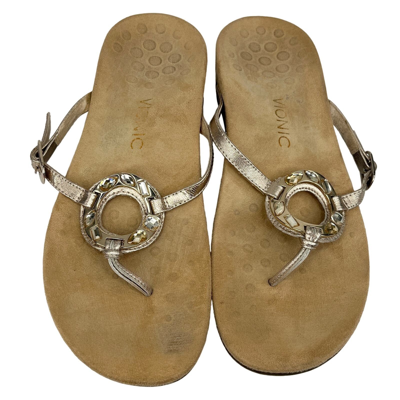 Vionic Vionic Ricci Orthotic Leather Thong Sandals 10 Gold Size US 10 / IT 40 - 10 Thumbnail