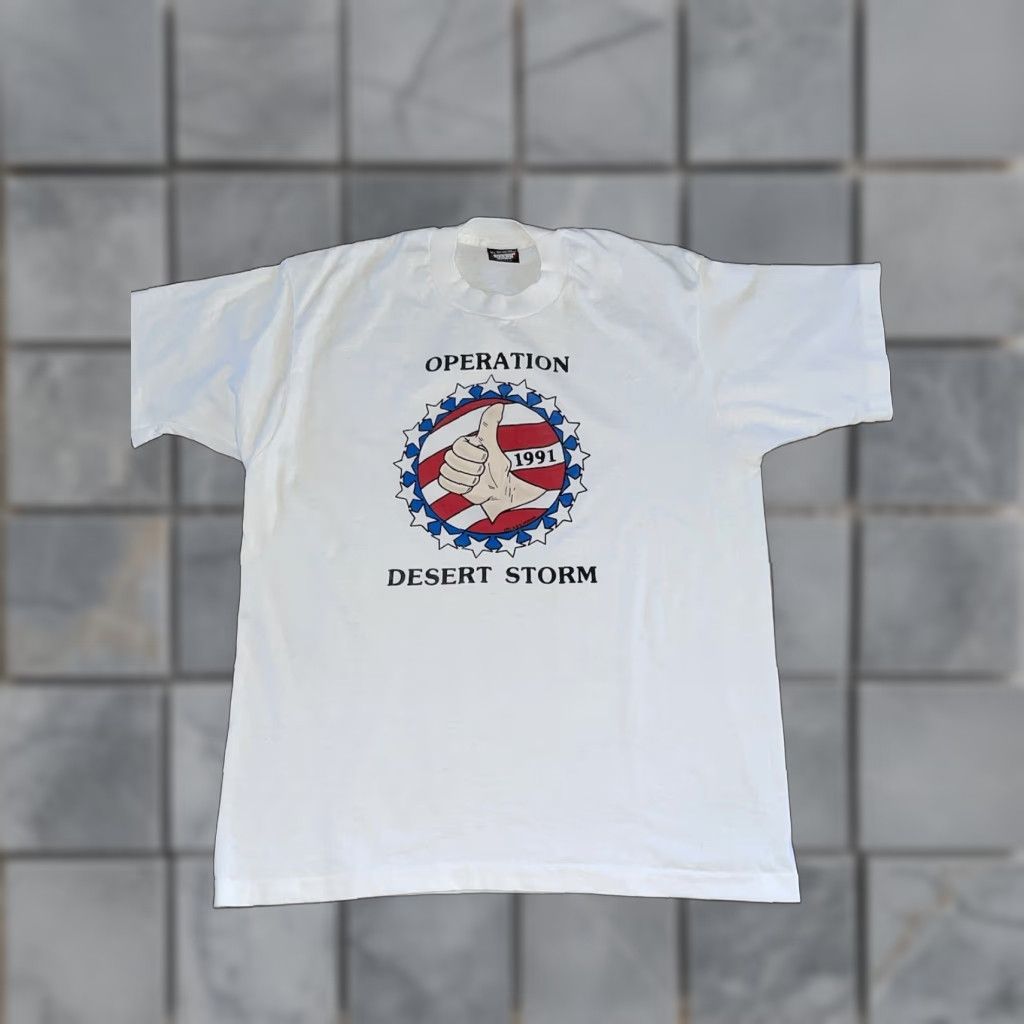 Vintage VINTAGE Screen Stars Desert Storm T-Shirt White XL Single Stitch Size US XL / EU 56 / 4 - 1 Thumbnail