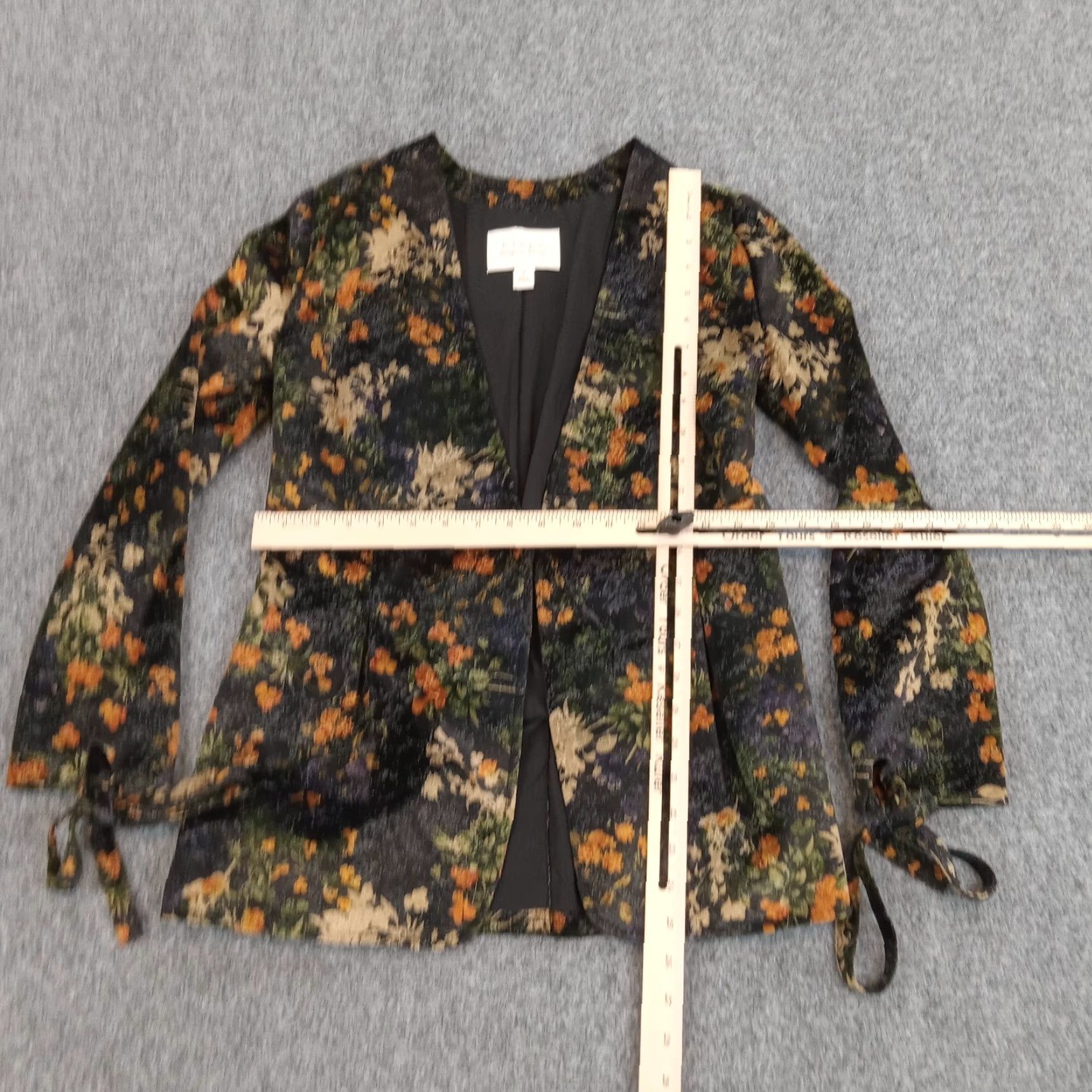 Vintage Hinge Women's Small Black Floral Long Sleeve Jacket Open Front Office Casual Fall Spring Size S / US 4 / IT 40 - 2 Thumbnail