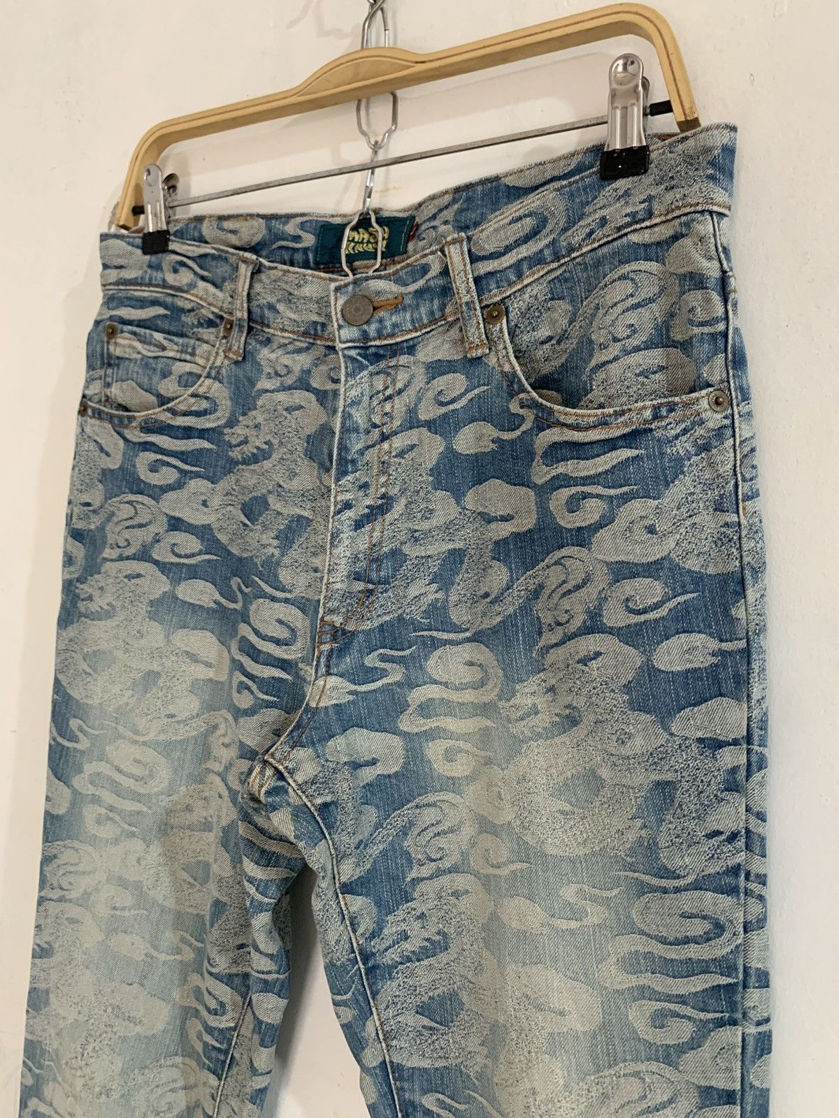 Japanese Brand Mash mania denim jacquard dragon flared pants Size US 32 / EU 48 - 5 Thumbnail