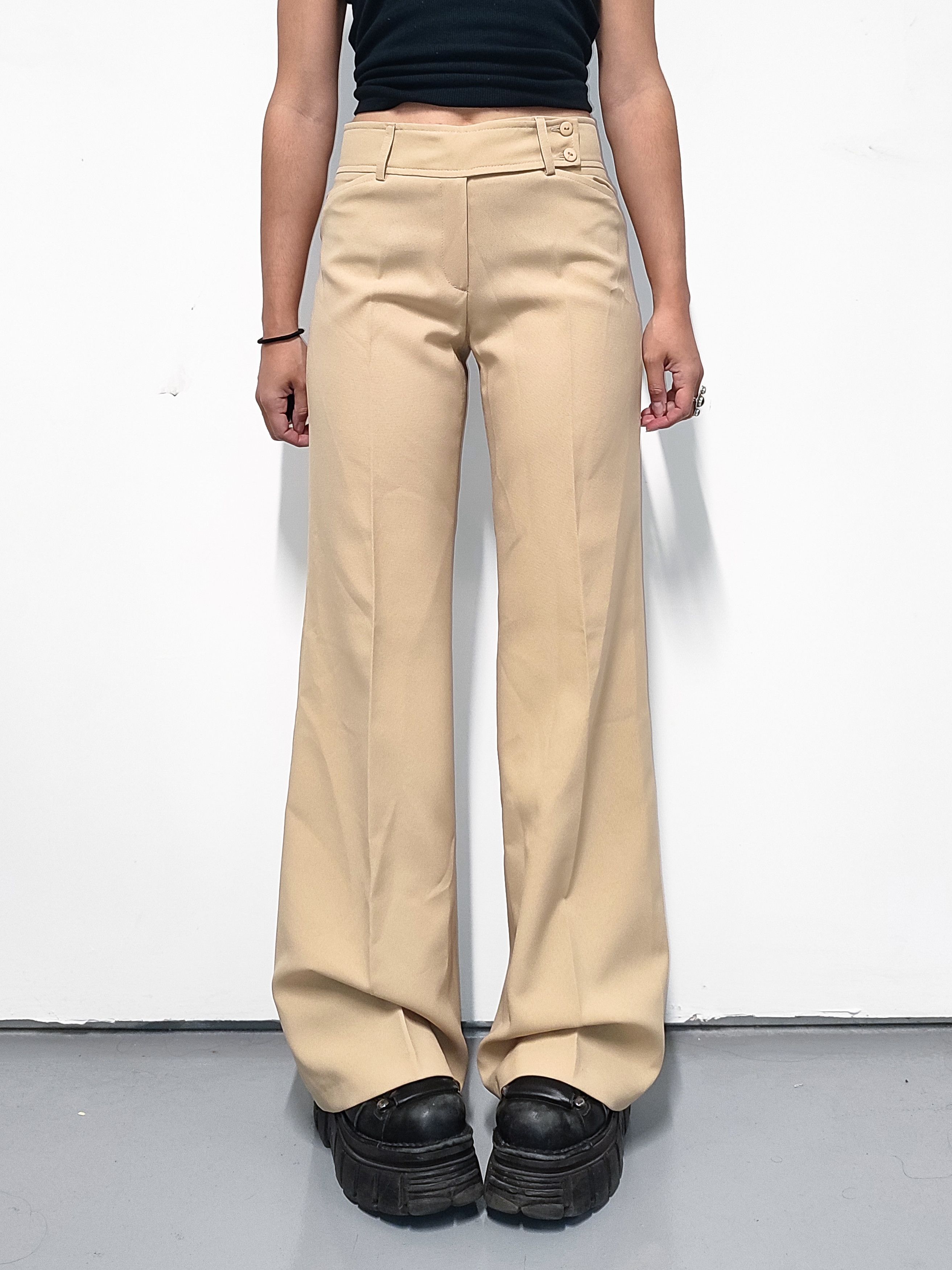 Vintage Y2k Vintage High Waist Beige Flared Trousers Size 26" / US 2 / IT 38 - 1 Thumbnail