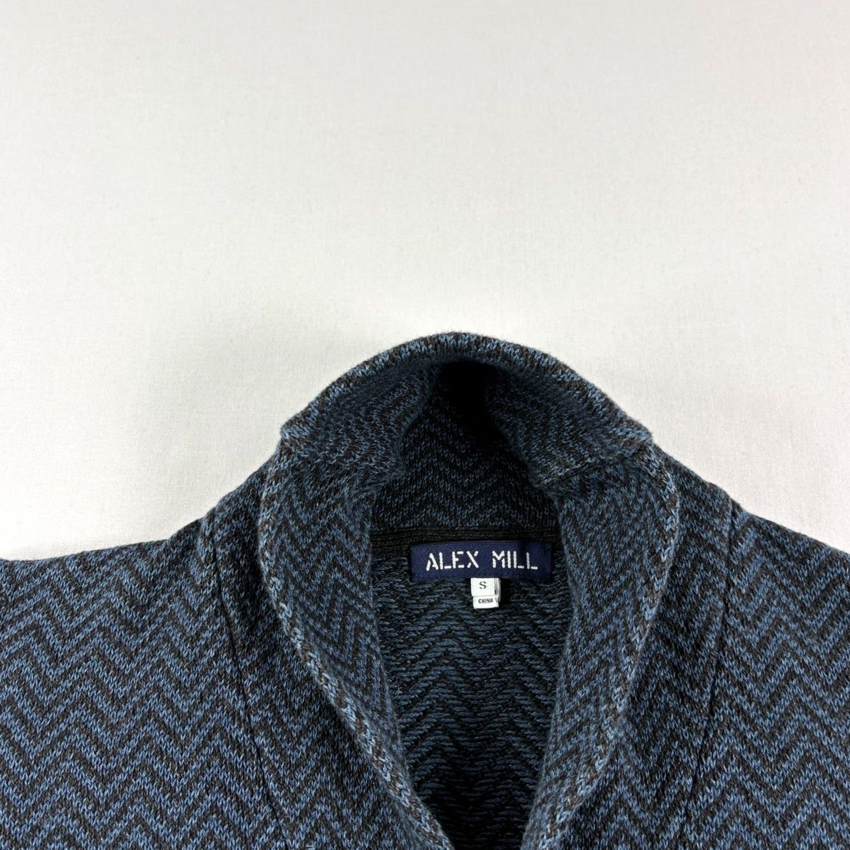 Alex Mill Alex Mill Sweater Cardigan Mens Small Blue Herringbone Shawl Collar Pockets Stretch Regular Knit Casual Size US S / EU 44-46 / 1 - 3 Thumbnail