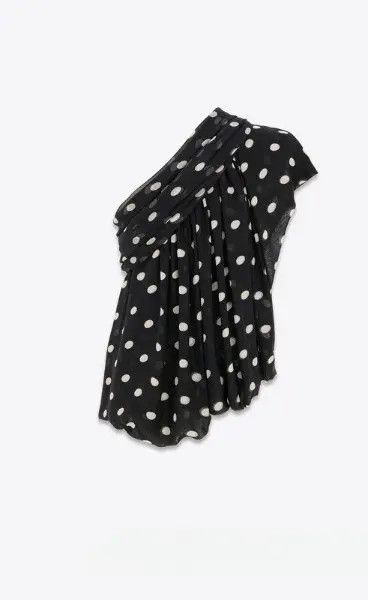 Saint Laurent Paris o1s1wg110225 774927 Draped One-Shoulder Dotted Silk Muslin Size L / US 10 / IT 46 - 1 Thumbnail
