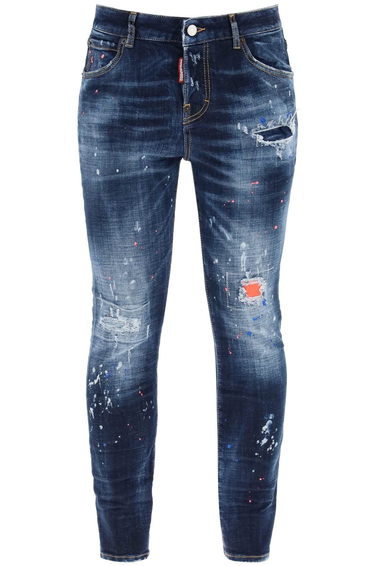 image of Dsquared2 Dark Neon Splash Wash 642 Jeans in Navy Blue, Women's (Size 26)